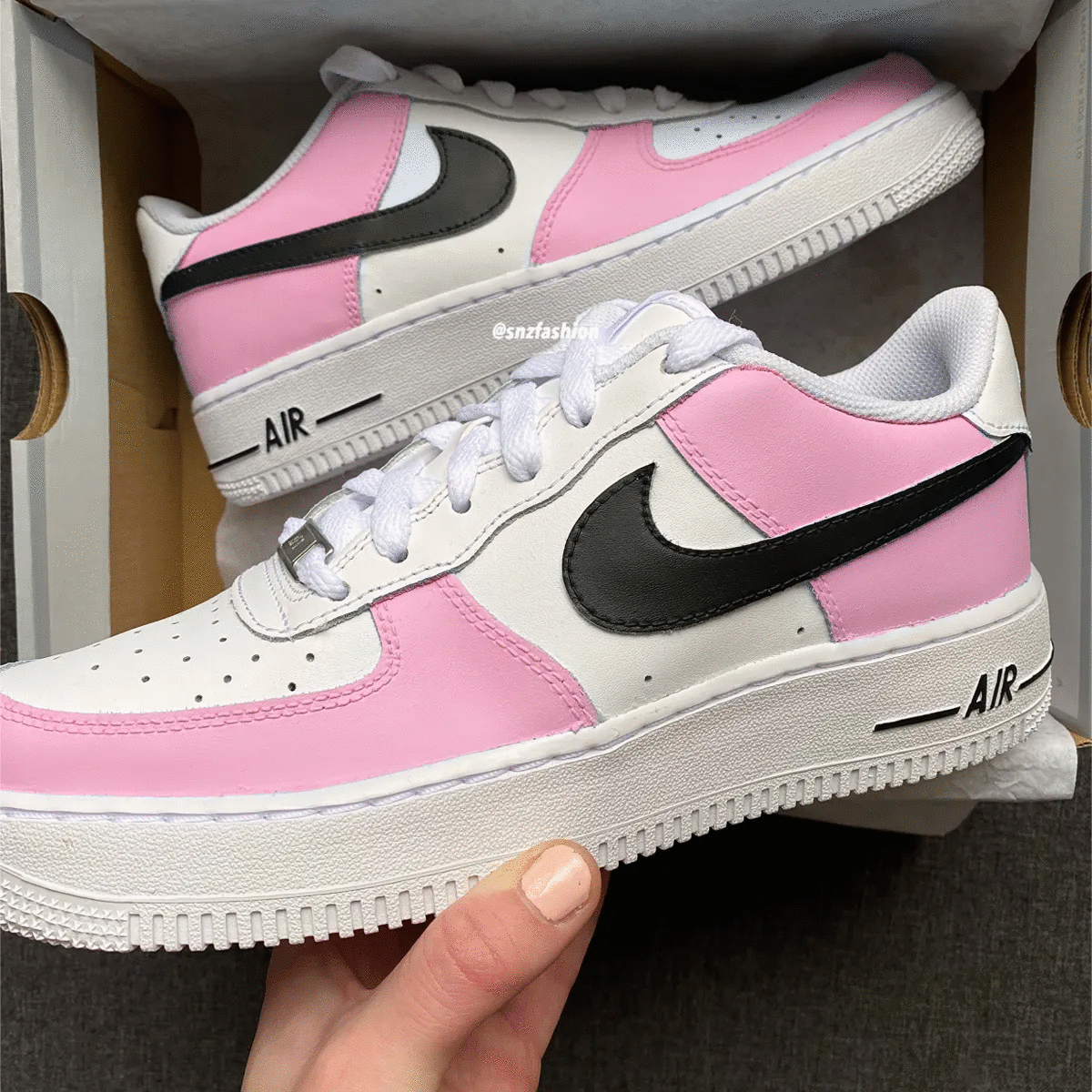 Baby Pink White Black Custom AF 1s Shoes