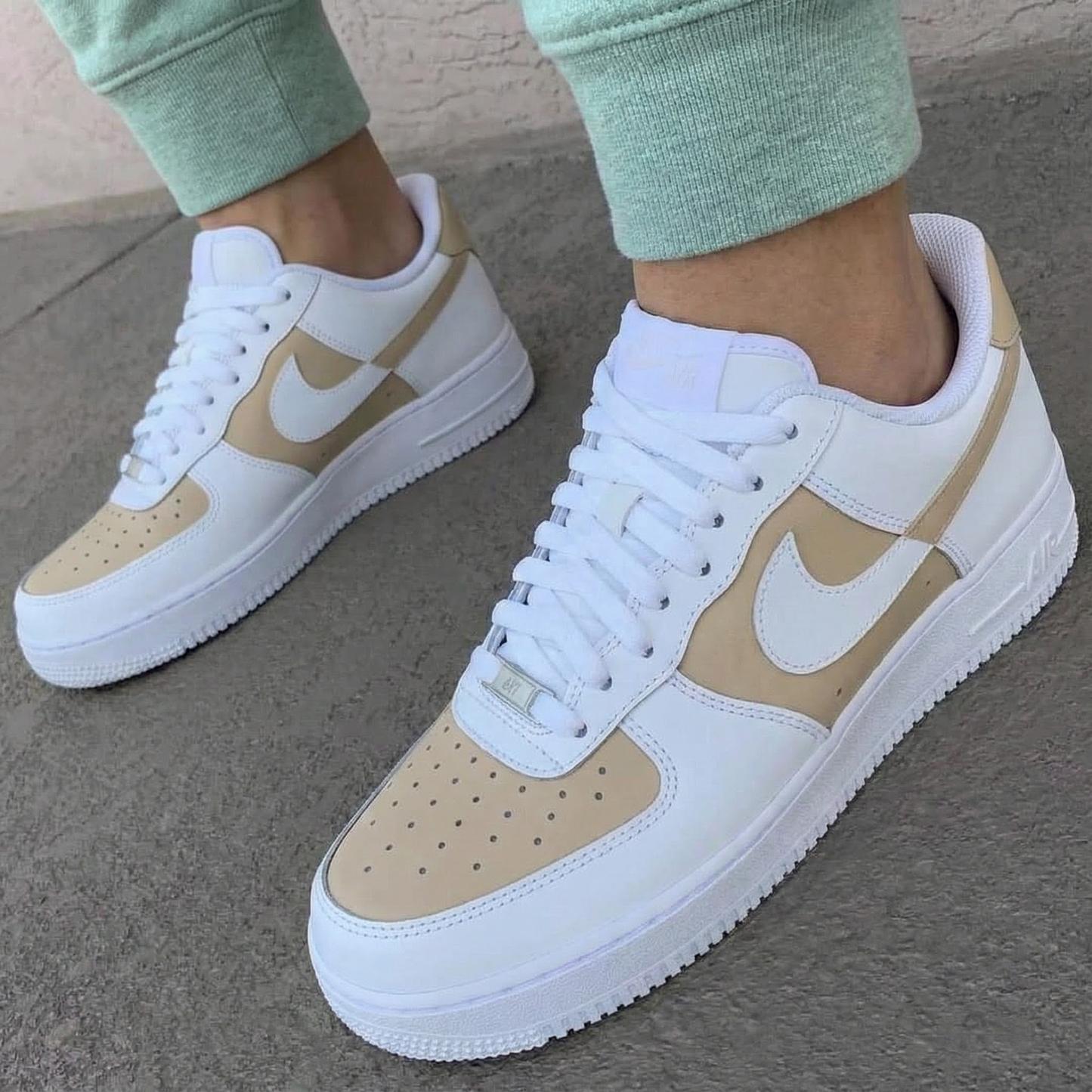 Beige and White Custom AF 1s Shoes