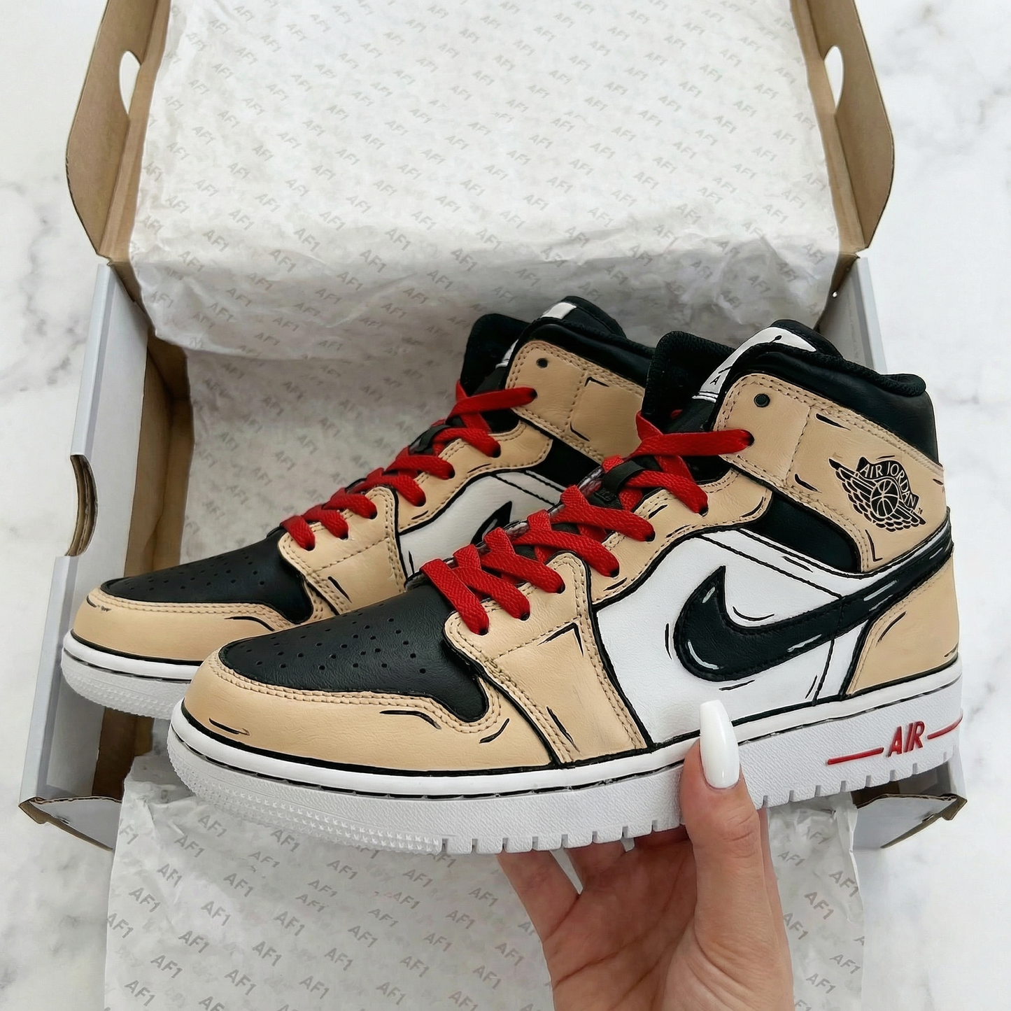Beige Black Red Cartoon Custom AJ 1s Shoes