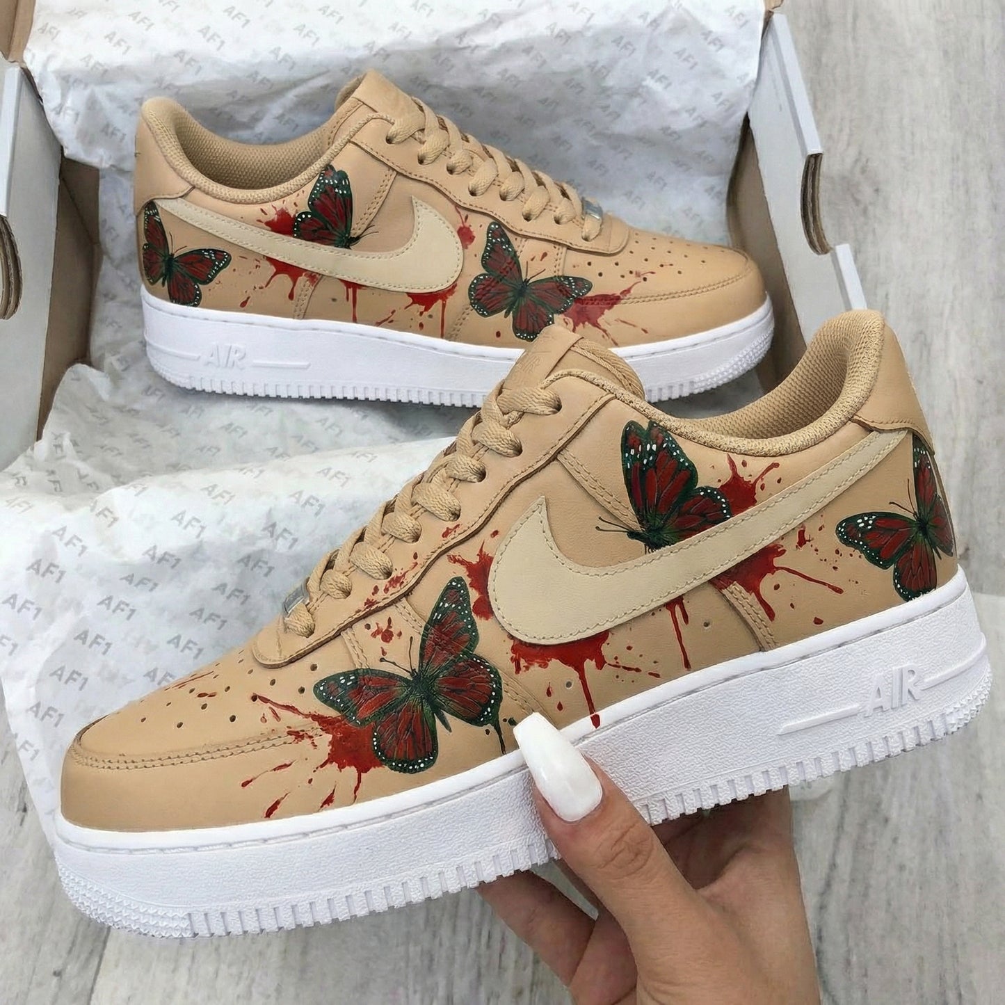 Beige Butterflies Custom AF 1s Shoes