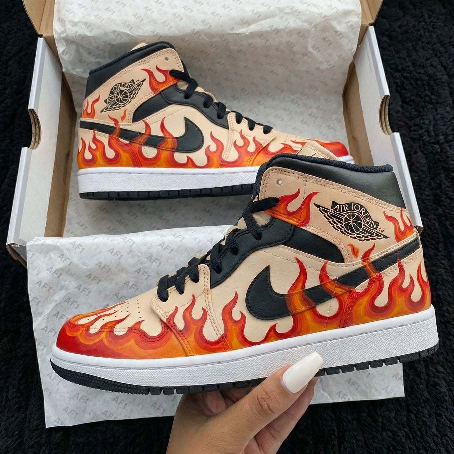 Beige Flame Custom AJ 1s Shoes