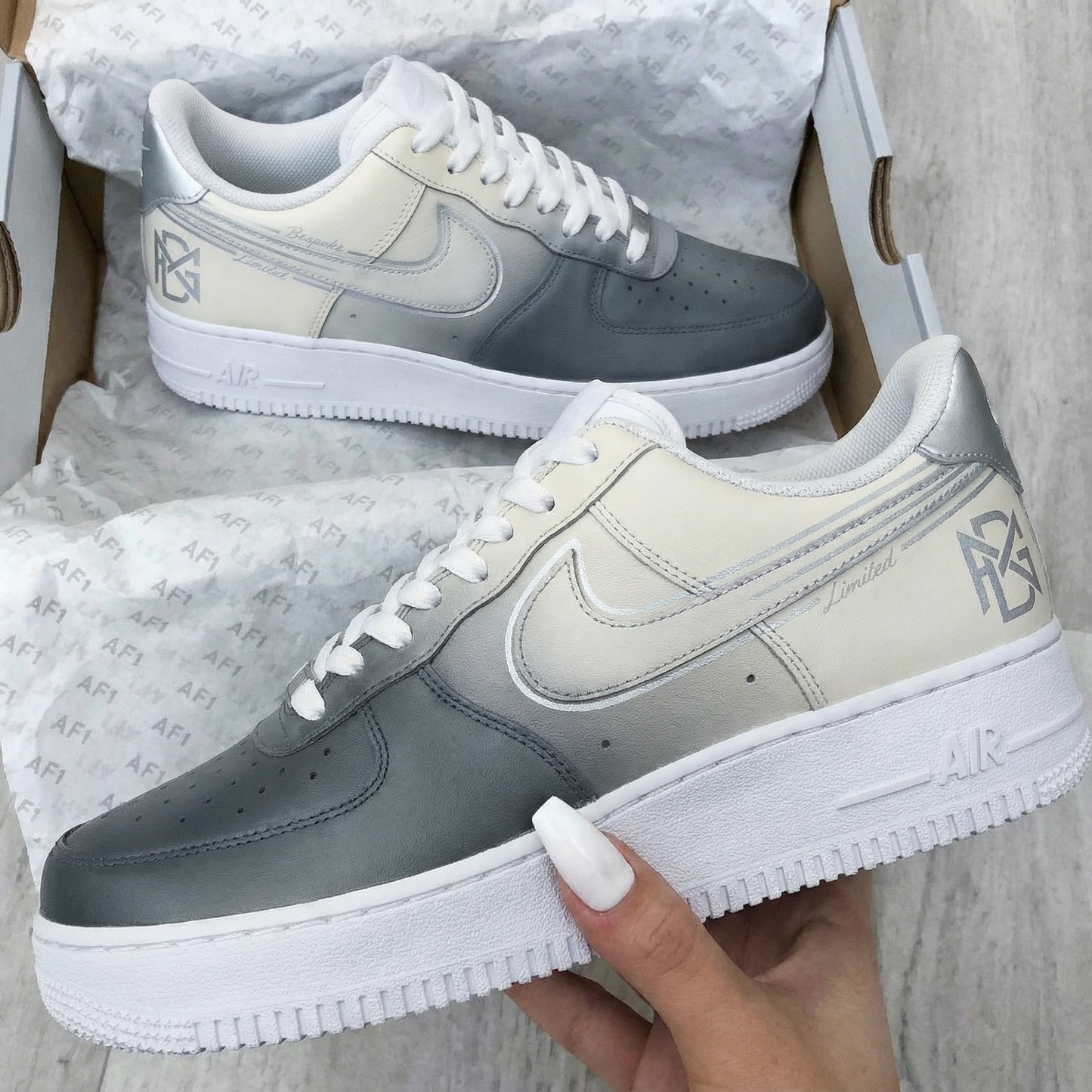 Beige Gray Gradient Custom AF 1s Shoes