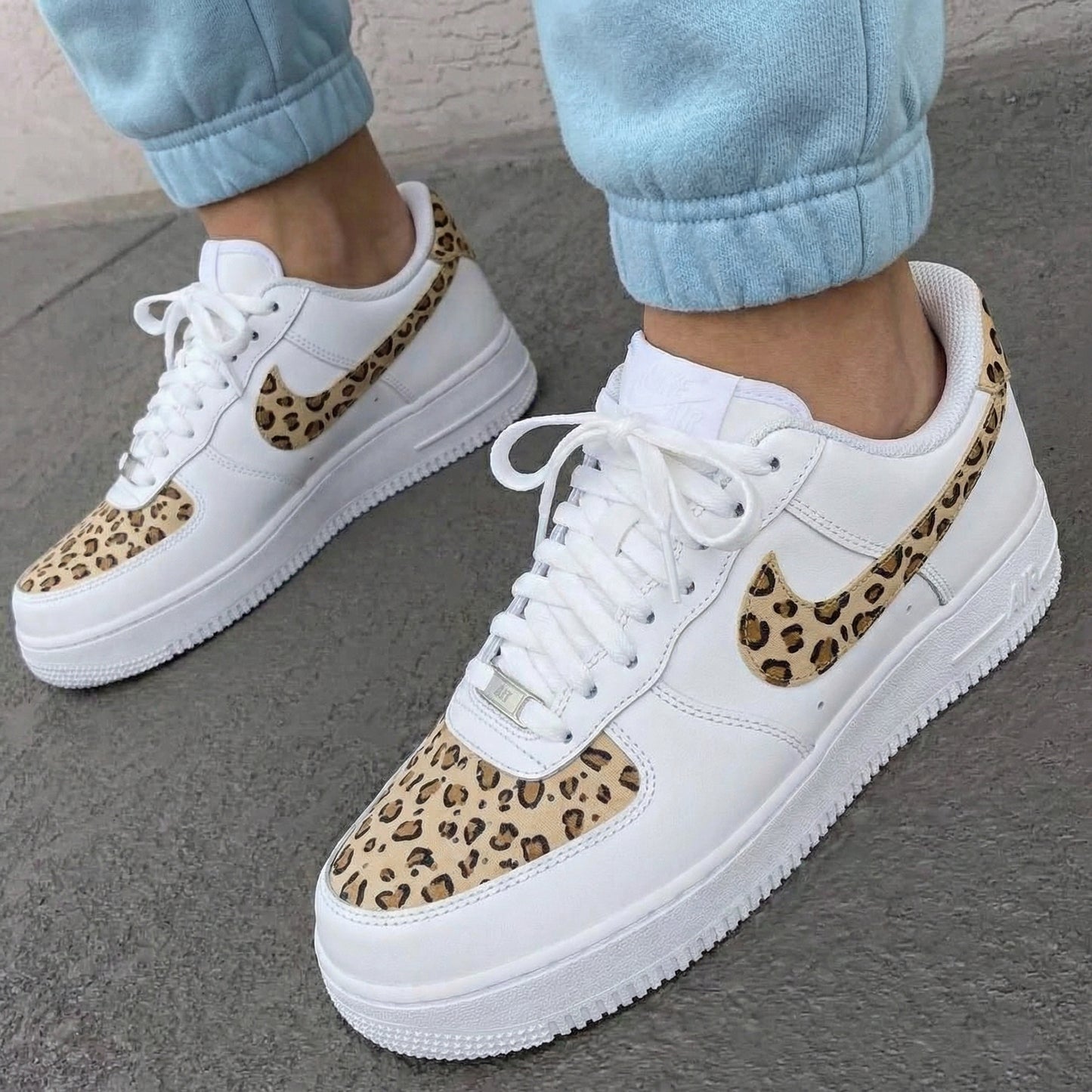 Beige Leopard Print Custom AF 1s Shoes