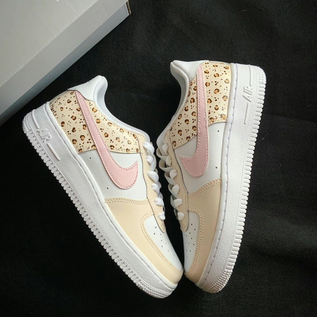 Beige Pink Leopard Print Custom AF 1s Shoes