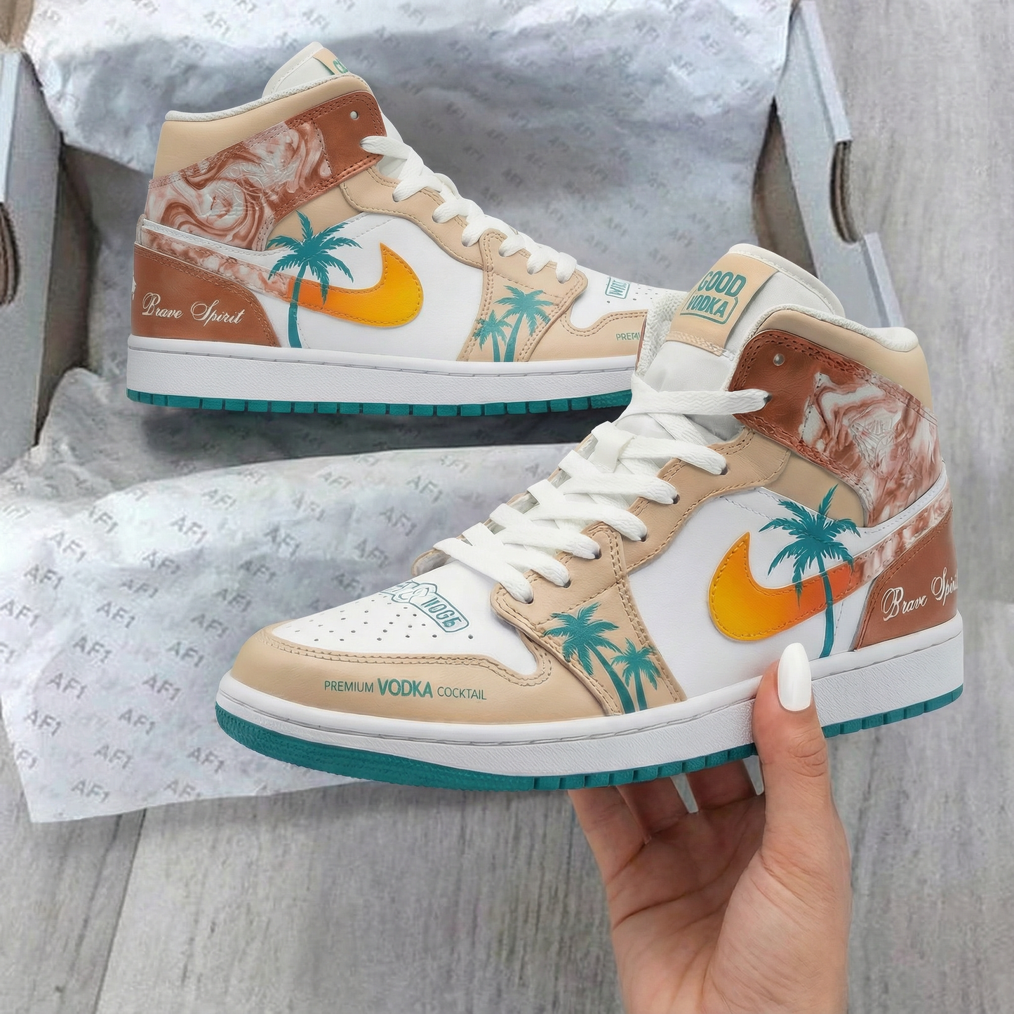 Beige Tropical Palm Tree Custom AJ 1s Shoes