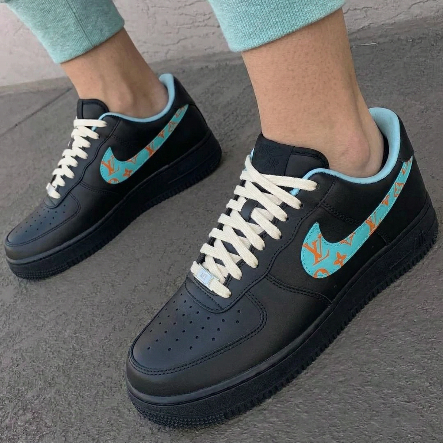 Black Baby Blue LV Logo Custom AF 1s Shoes