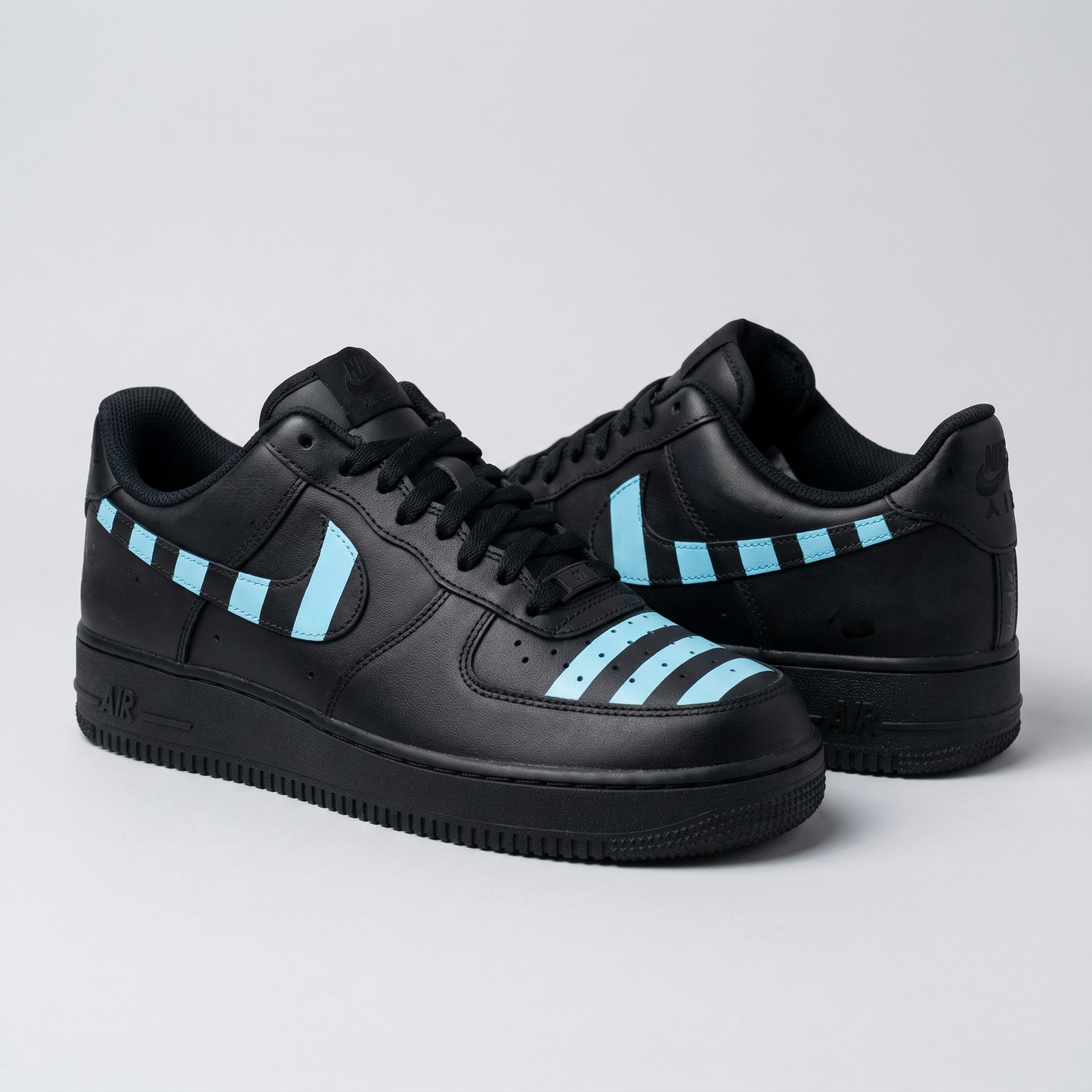 Black Baby Blue Stripes Custom AF 1s Shoes