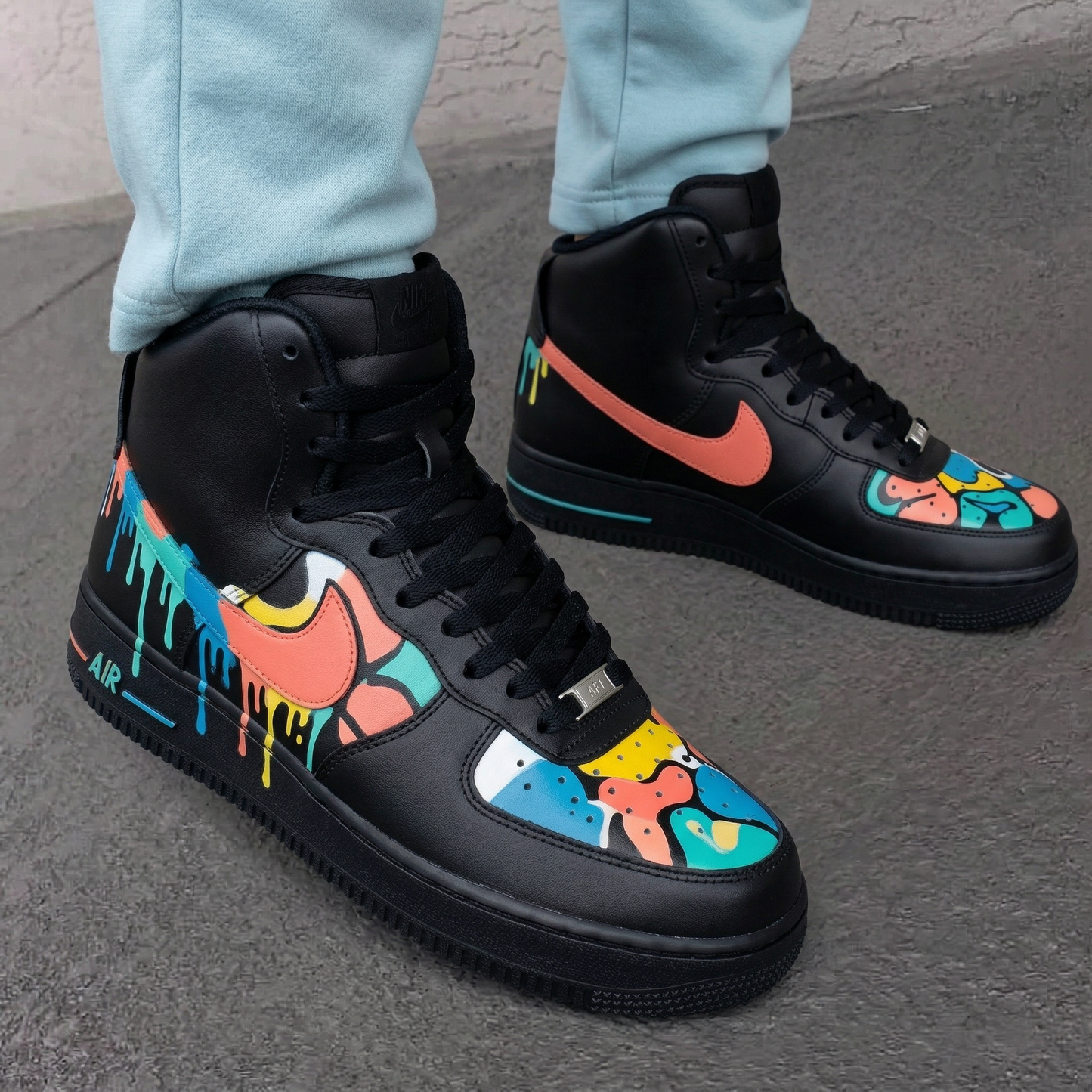 Black Colorful Drip Graffiti Custom AF 1s Shoes