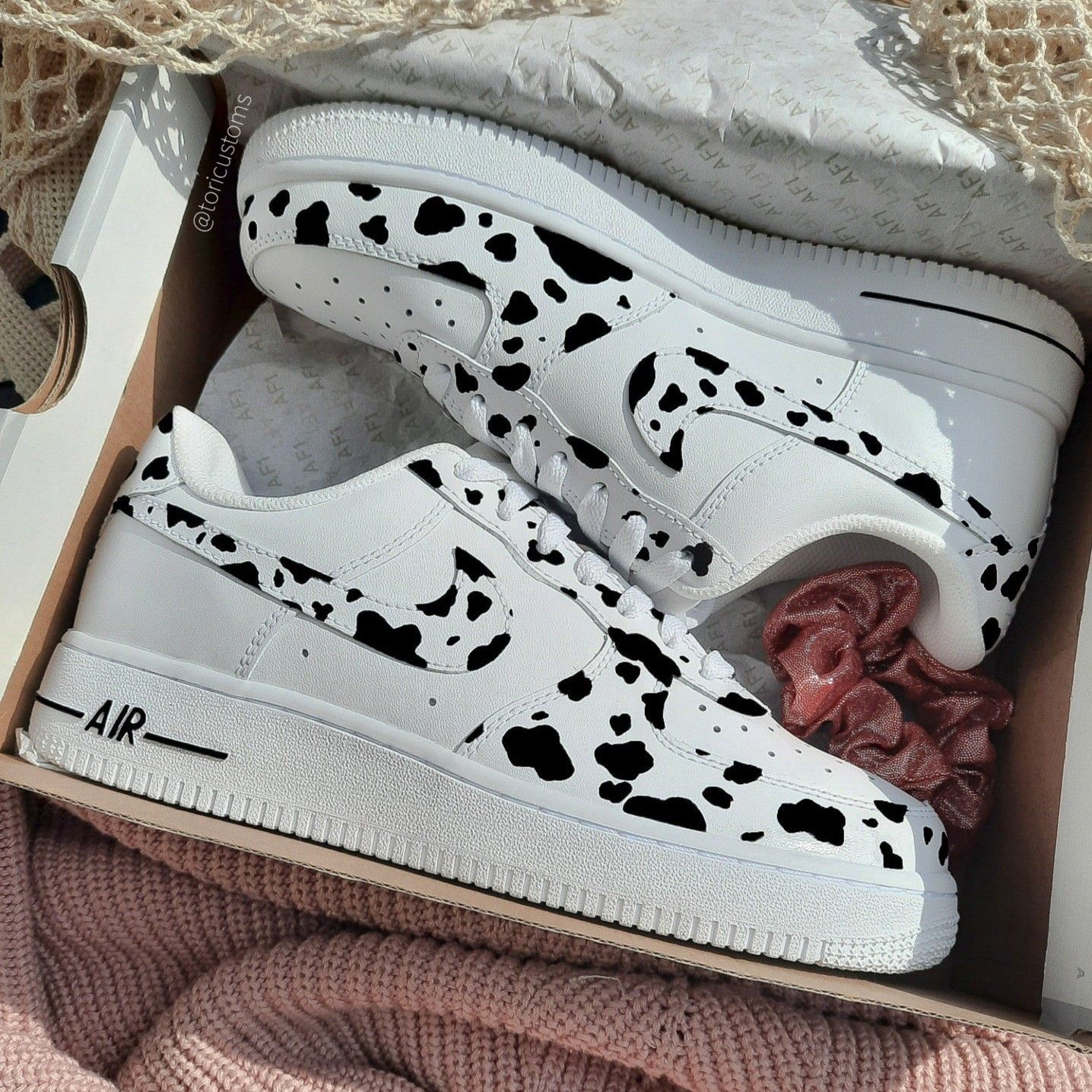 Black Cow Print Custom AF 1s Shoes