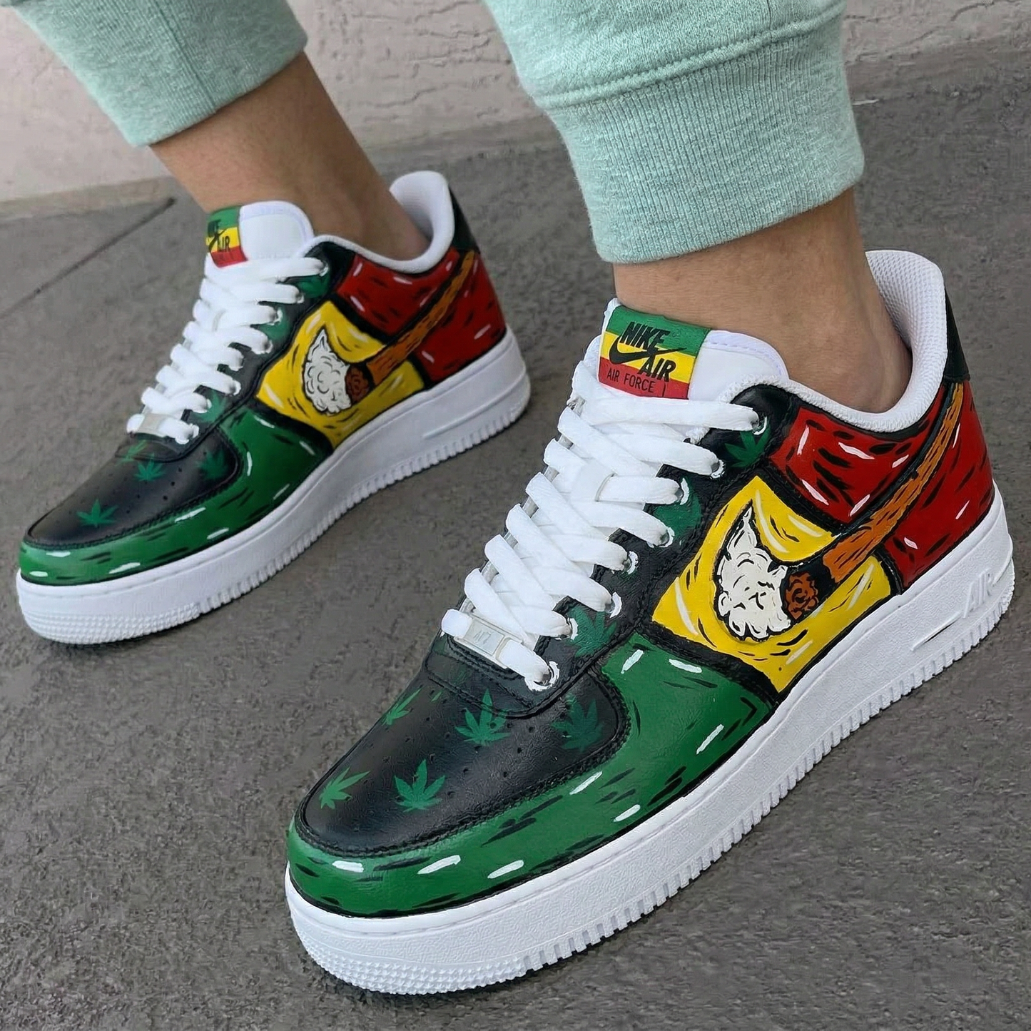 Black Green Red Yellow Cannabis Leaves Pipe Pattern Custom AF 1s Shoes