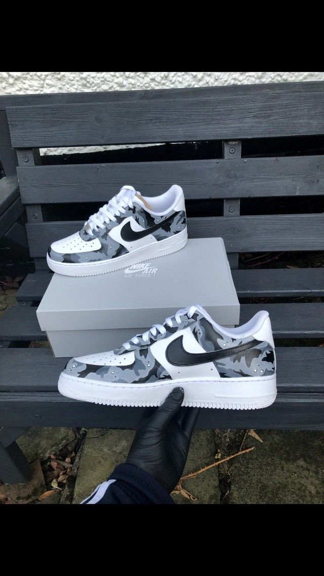 Black Grey Camo Hand-Painted Custom AF 1s Shoes