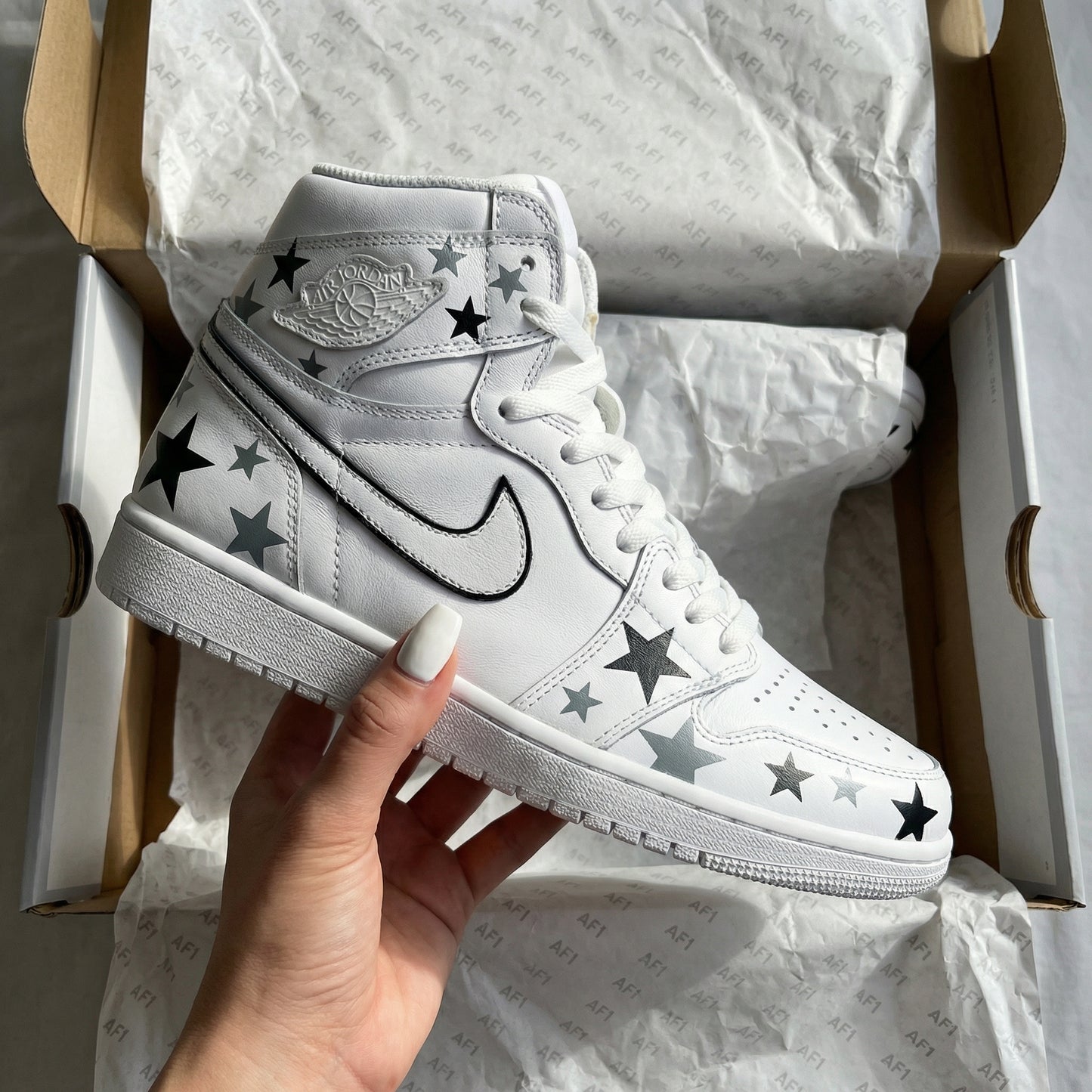 Black Grey Star Custom AJ 1s Shoes