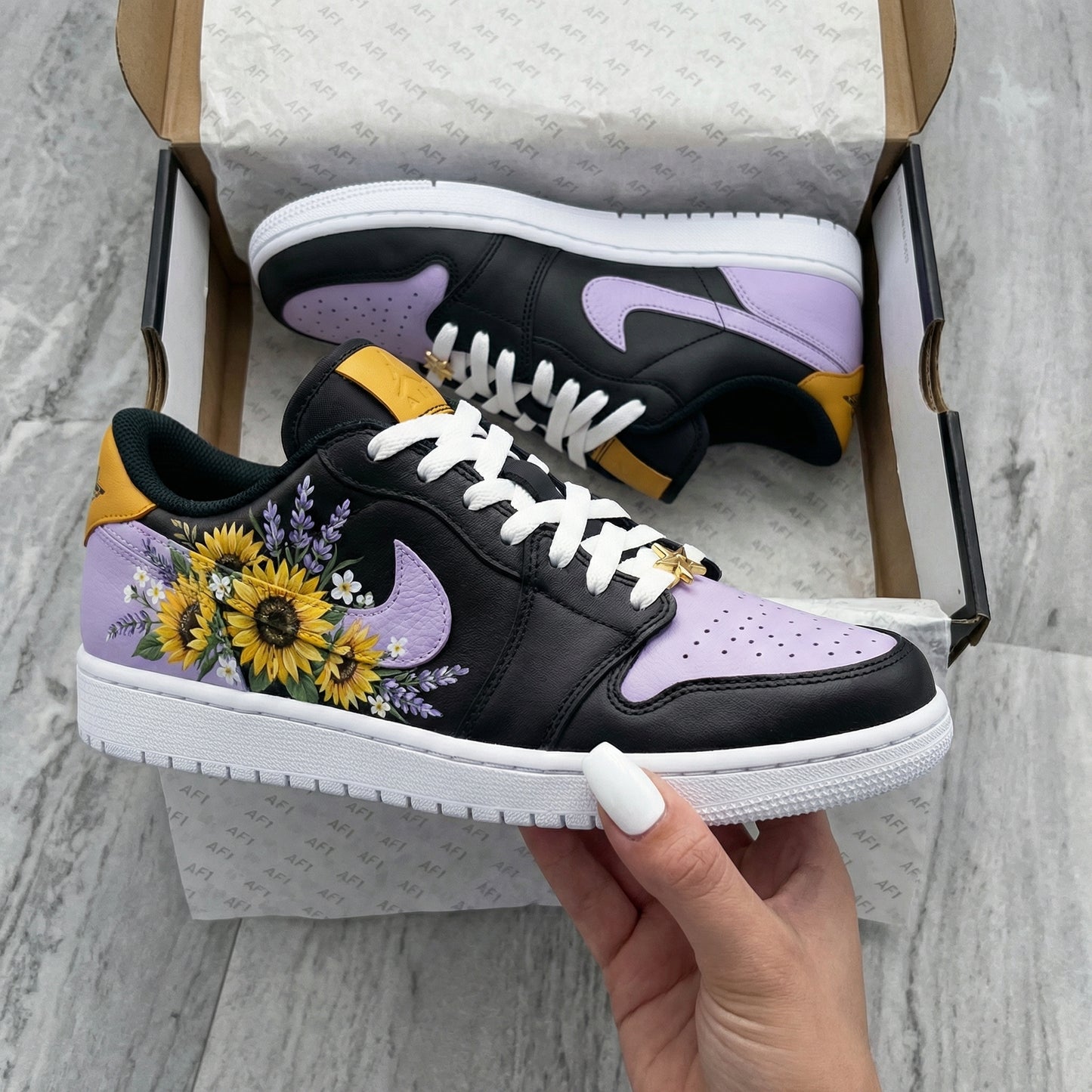 Black Lavender Sunflower Custom AJ 1s Shoes