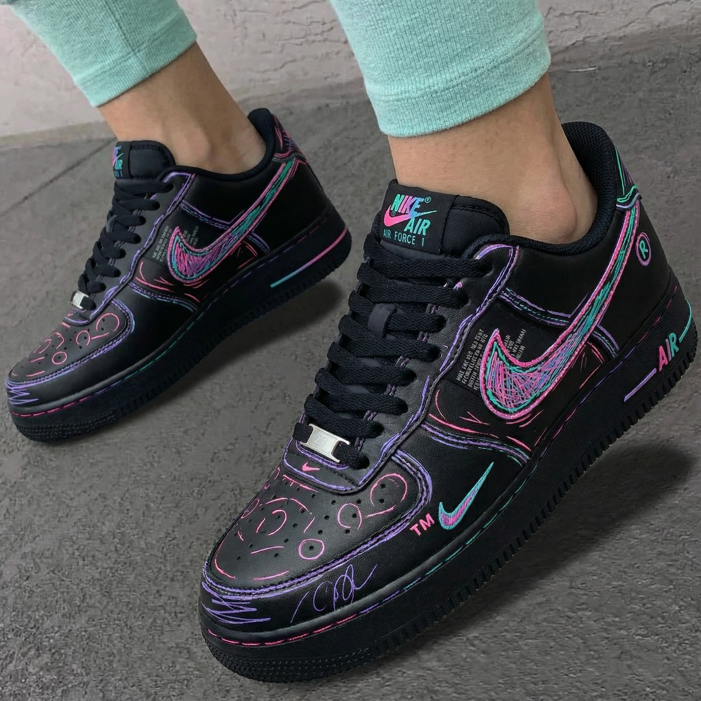 Black Neon Graffiti Custom AF 1s Shoes