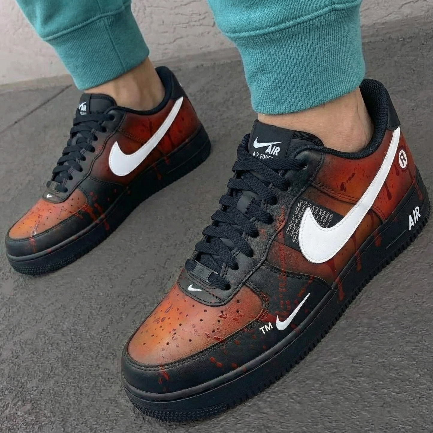 Black Orange Blood - Splatter Custom AF 1s Shoes