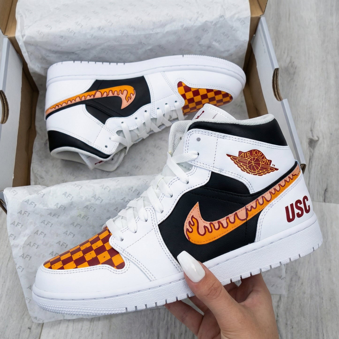 Black Orange Checkered Custom AJ 1s Shoes