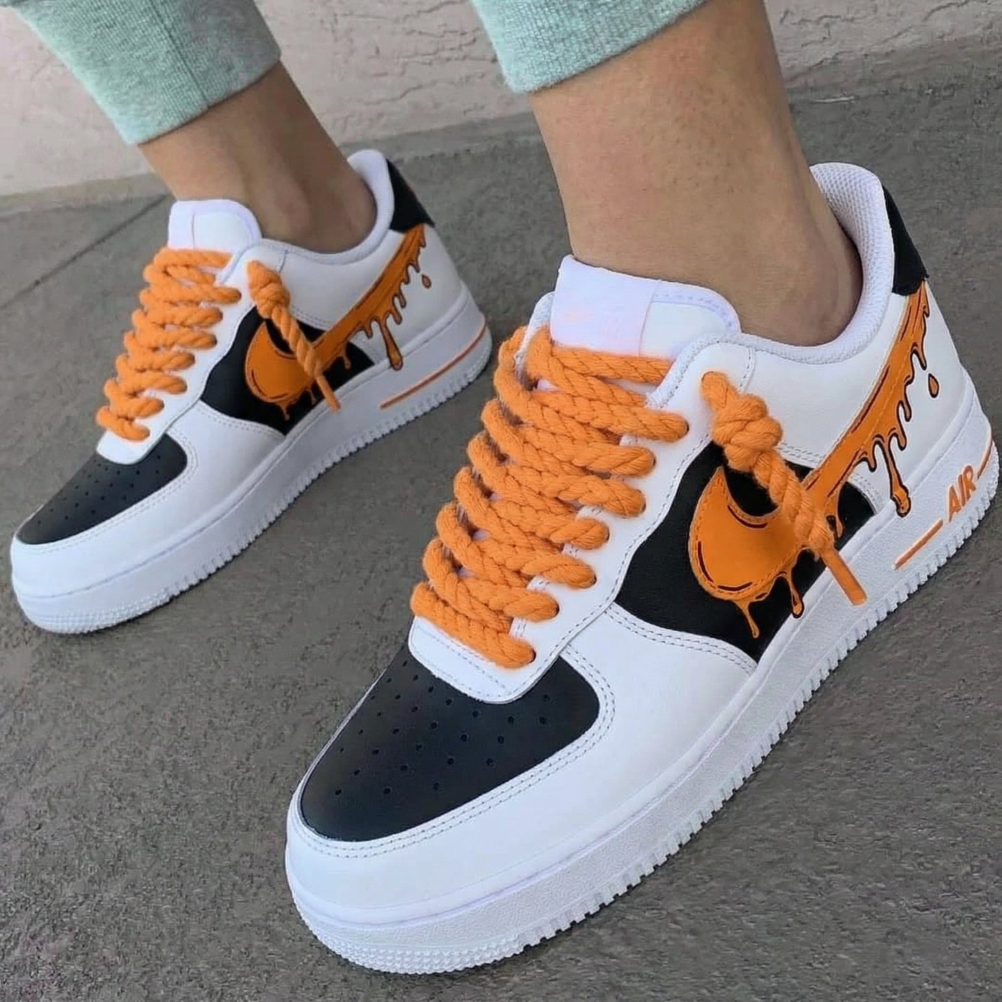 Black Orange Drip Thick Laces Custom AF 1s Shoes