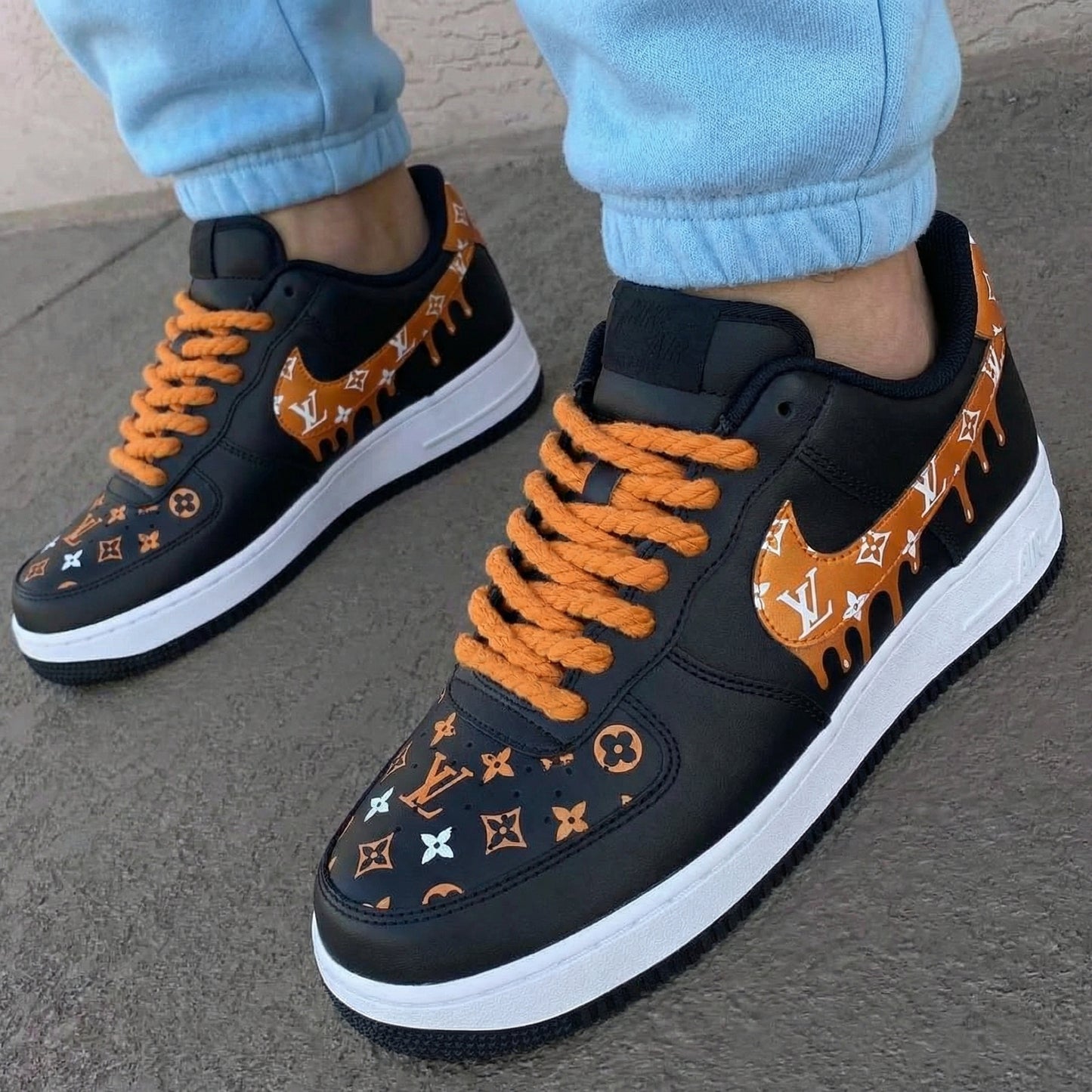Black Orange LV Drip Custom AF 1s Shoes