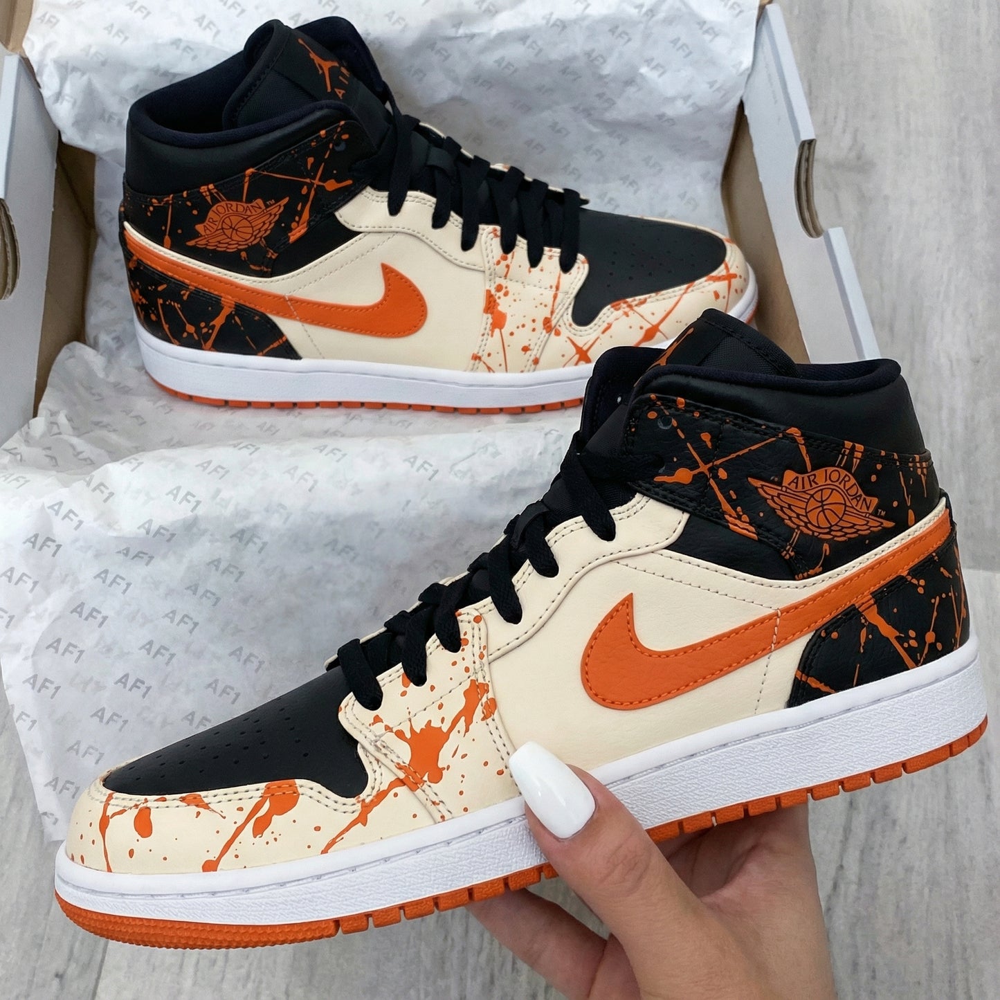 Black Orange Splatter Custom AJ 1s Shoes