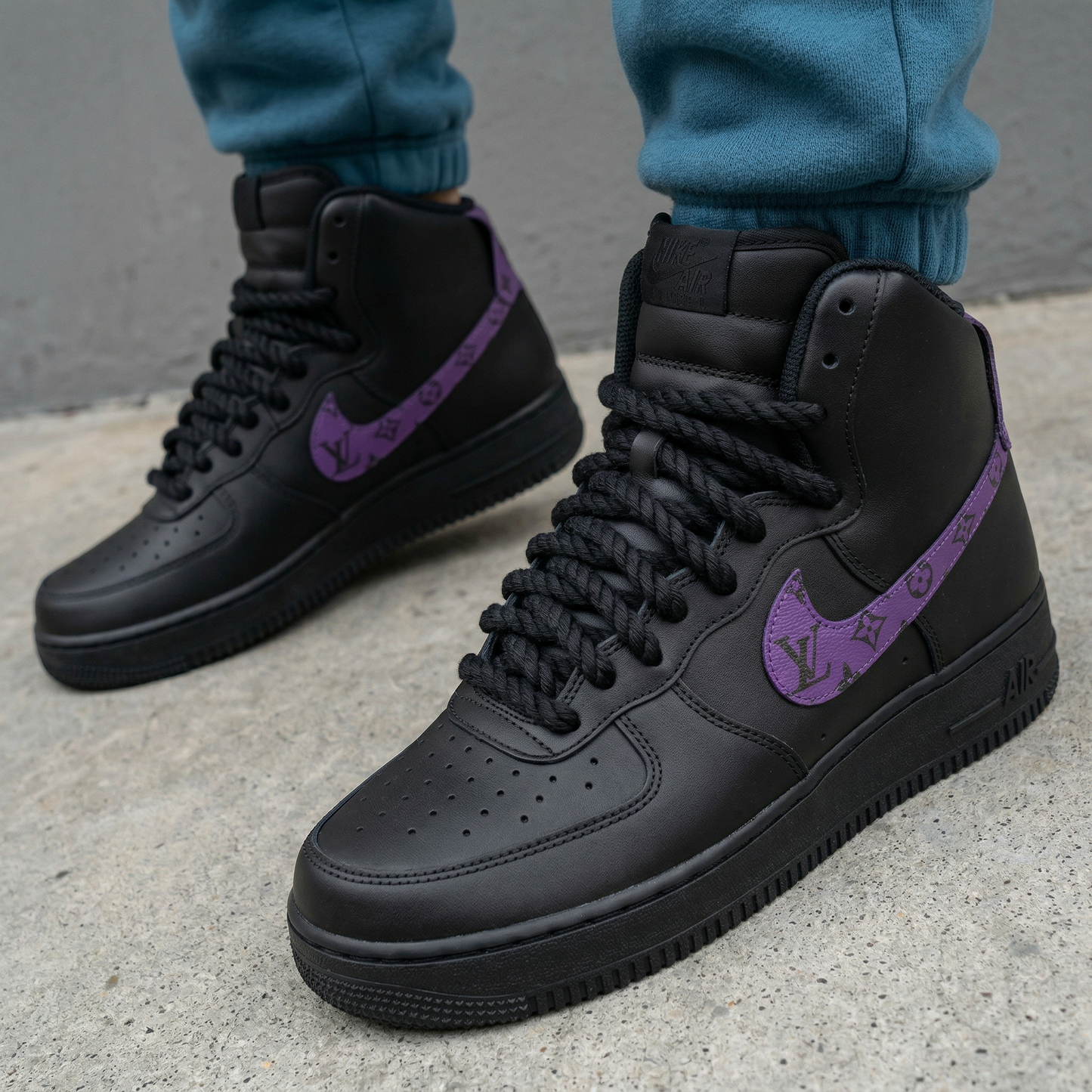 Black Purple LV Logo Custom AF 1s Shoes