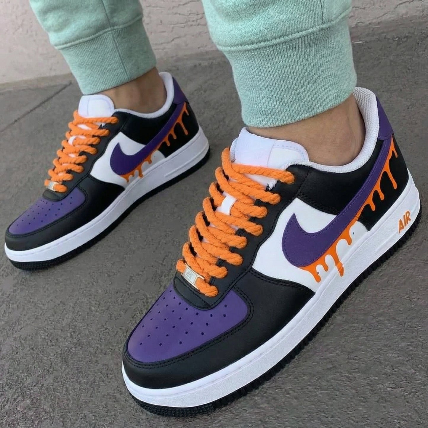 Black Purple Orange Drip Custom AF 1s Shoes
