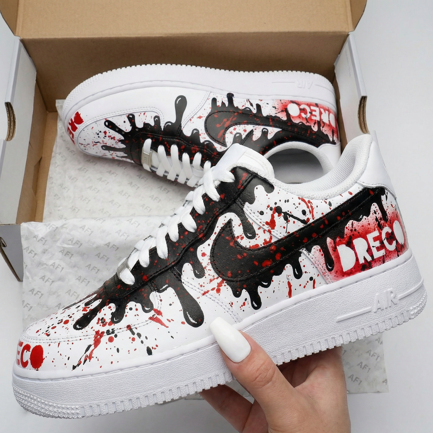 Black Red Blood - Splatter Custom AF 1s Shoes
