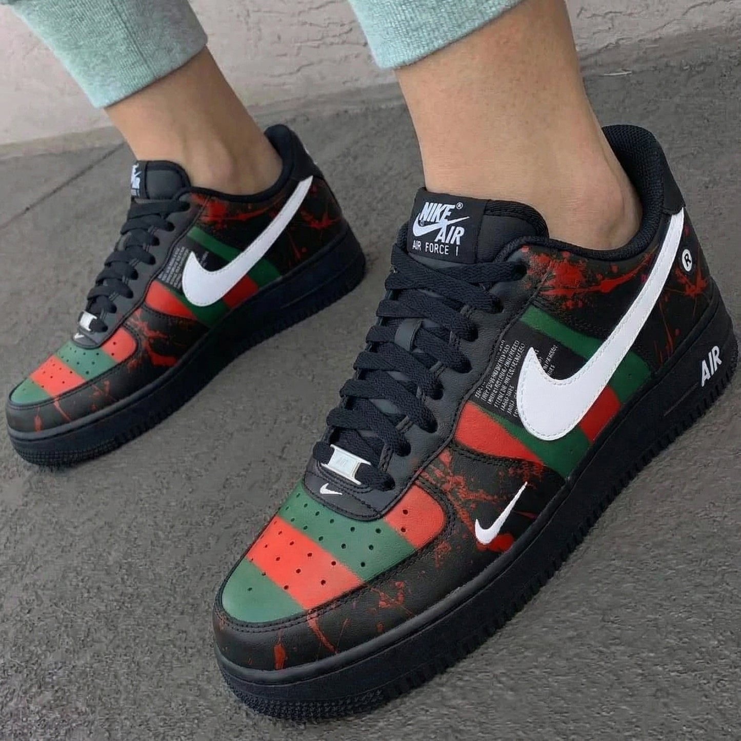 Black Red Green Stripes Custom AF 1s Shoes