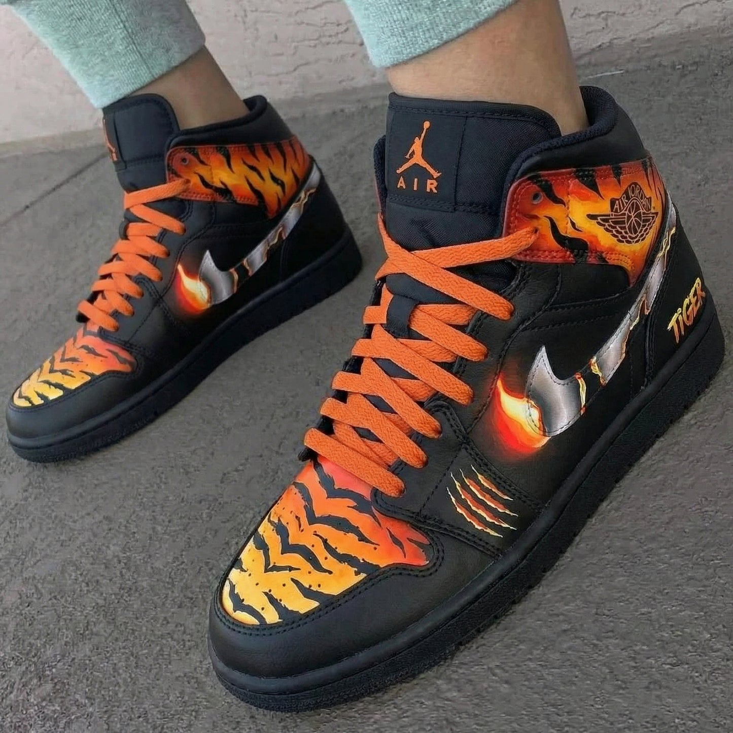 Black Tiger Flame Custom AJ 1s Shoes