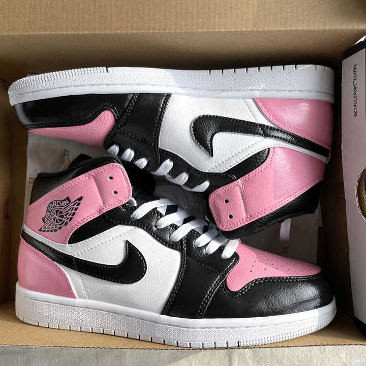 Black White Baby Pink Custom AJ 1s Shoes