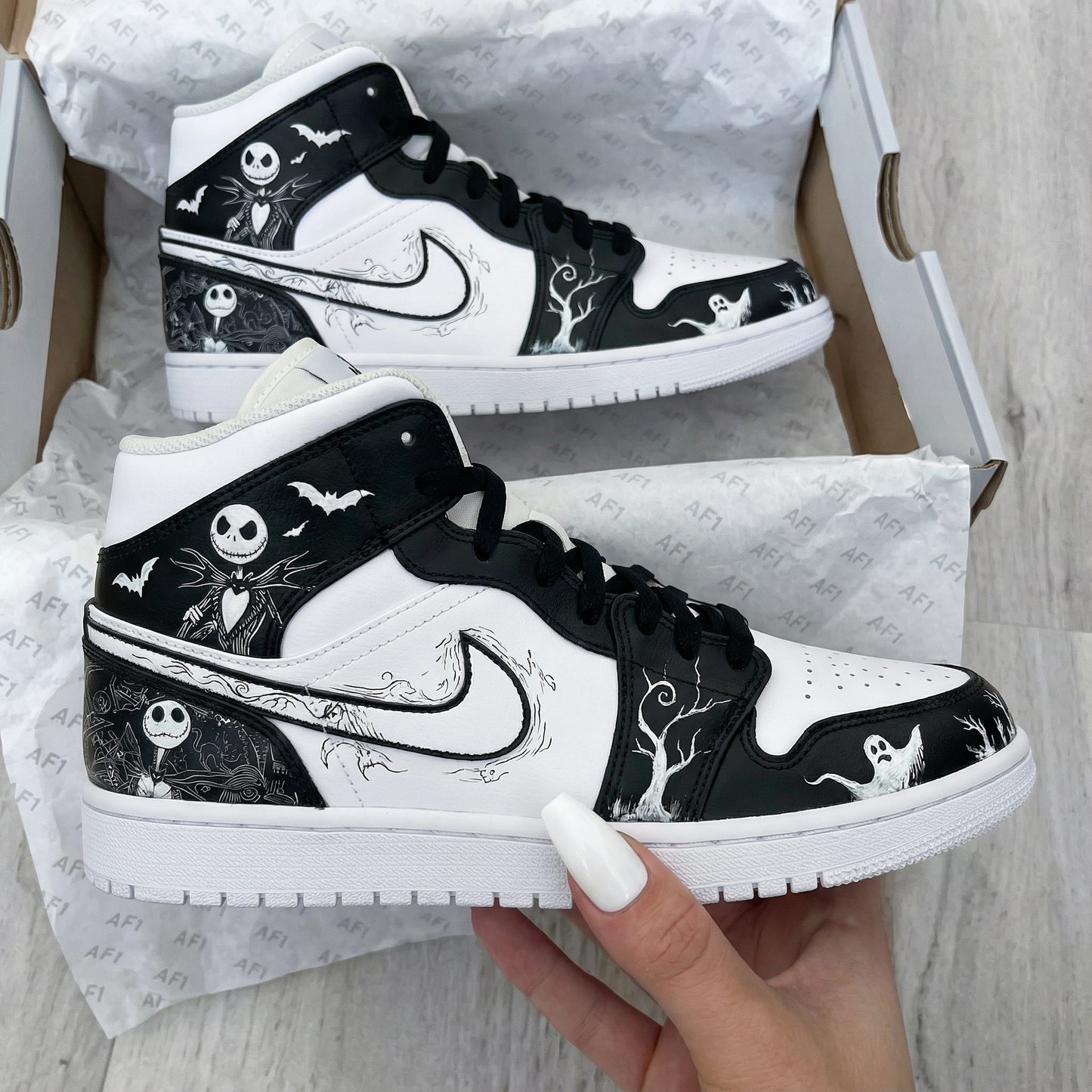 Black White Halloween - themed Custom AJ 1s Shoes