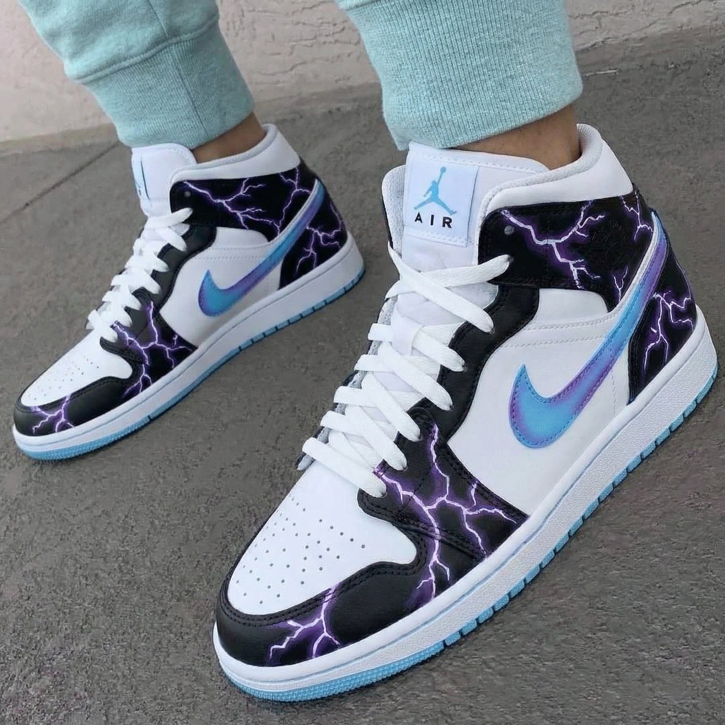 Black White Lightning Custom AJ 1s Shoes