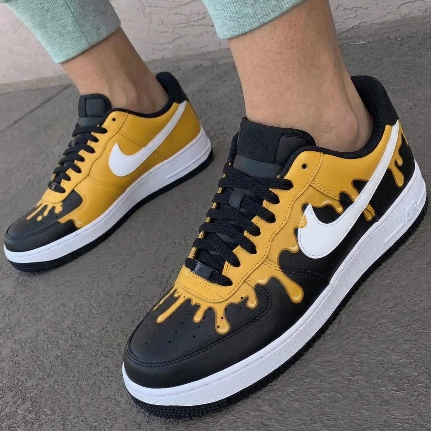 Black Yellow Drip Custom AF 1s Shoes