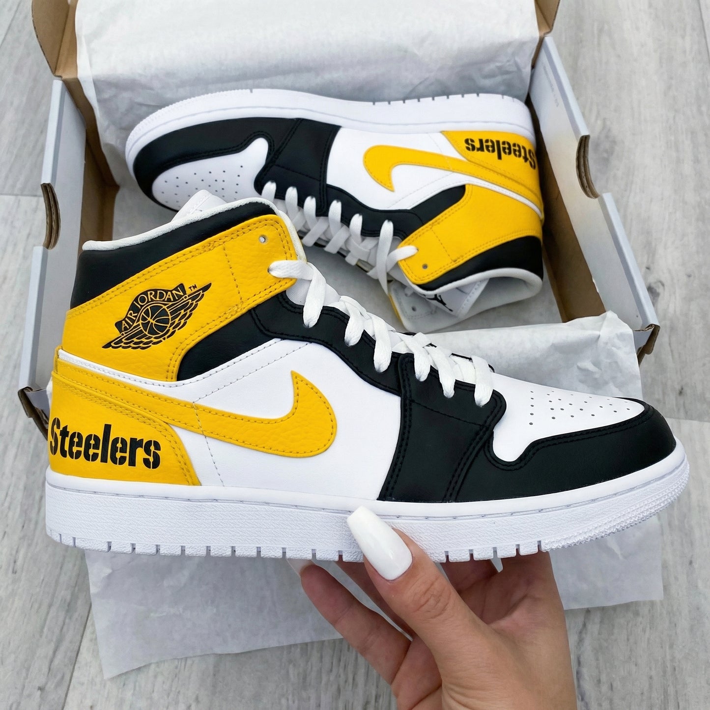 Black Yellow White Steelers Custom AJ 1s Shoes