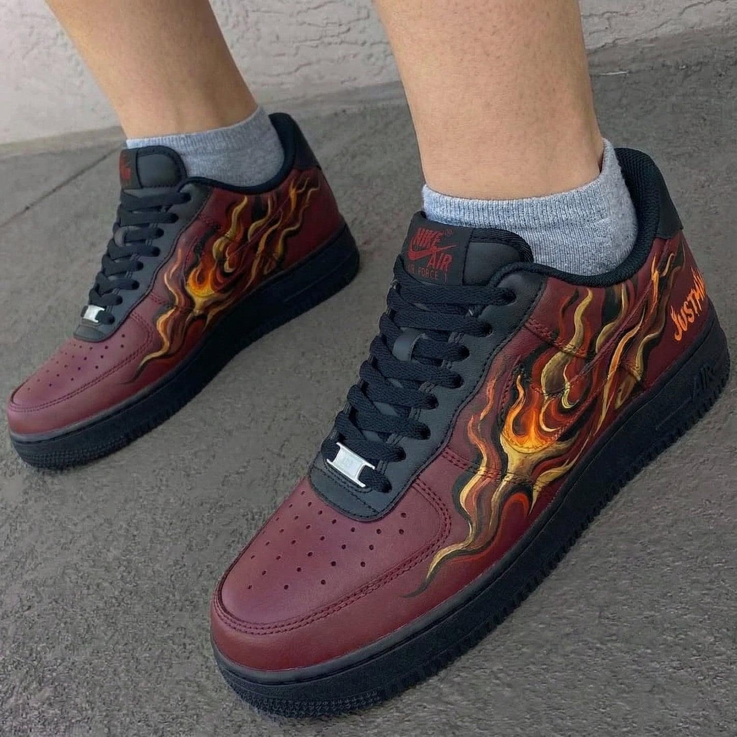 Blazing Burgundy Flame Pattern Custom AF 1s Shoes
