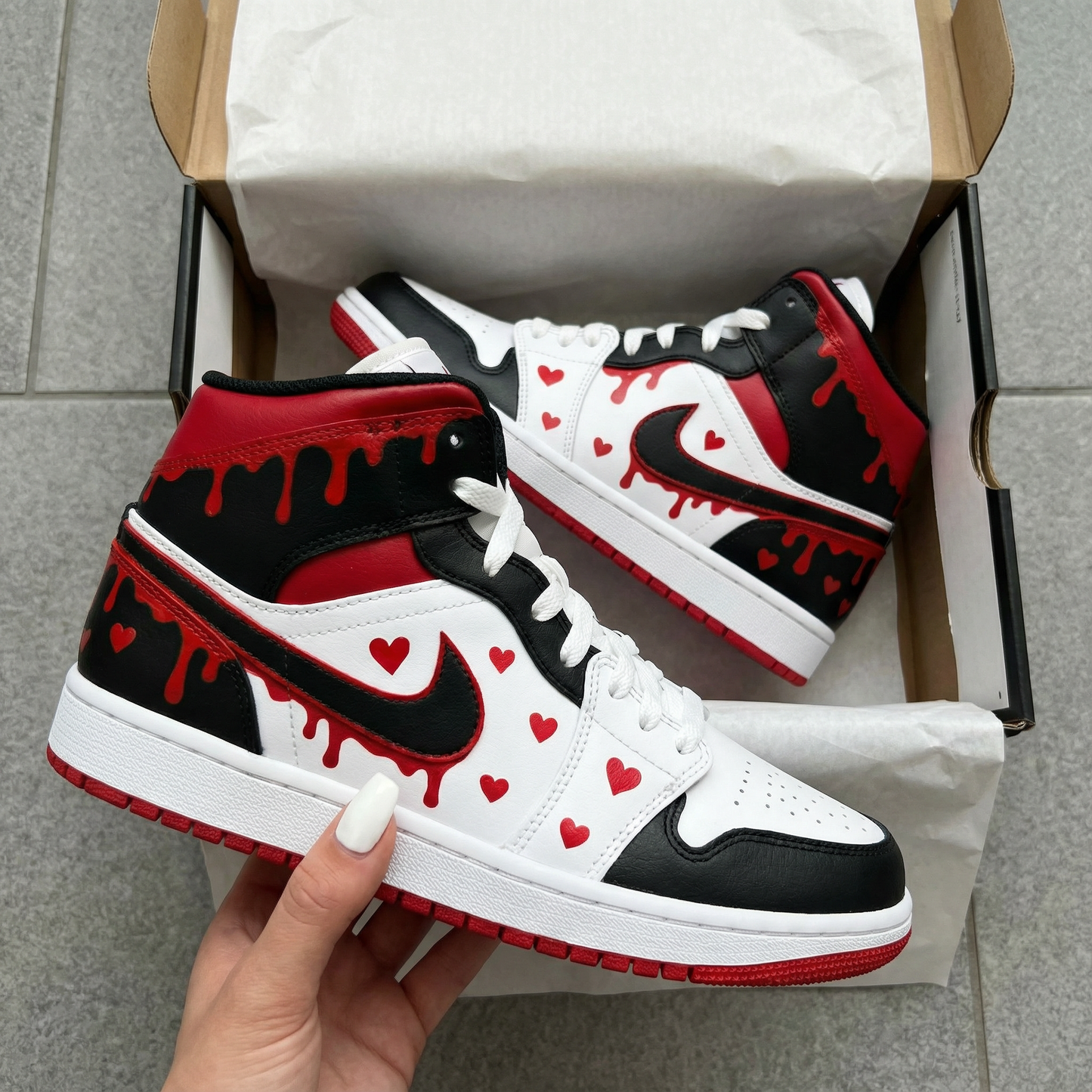 Bloody Red Heart Drip Black Custom AJ 1s Shoes