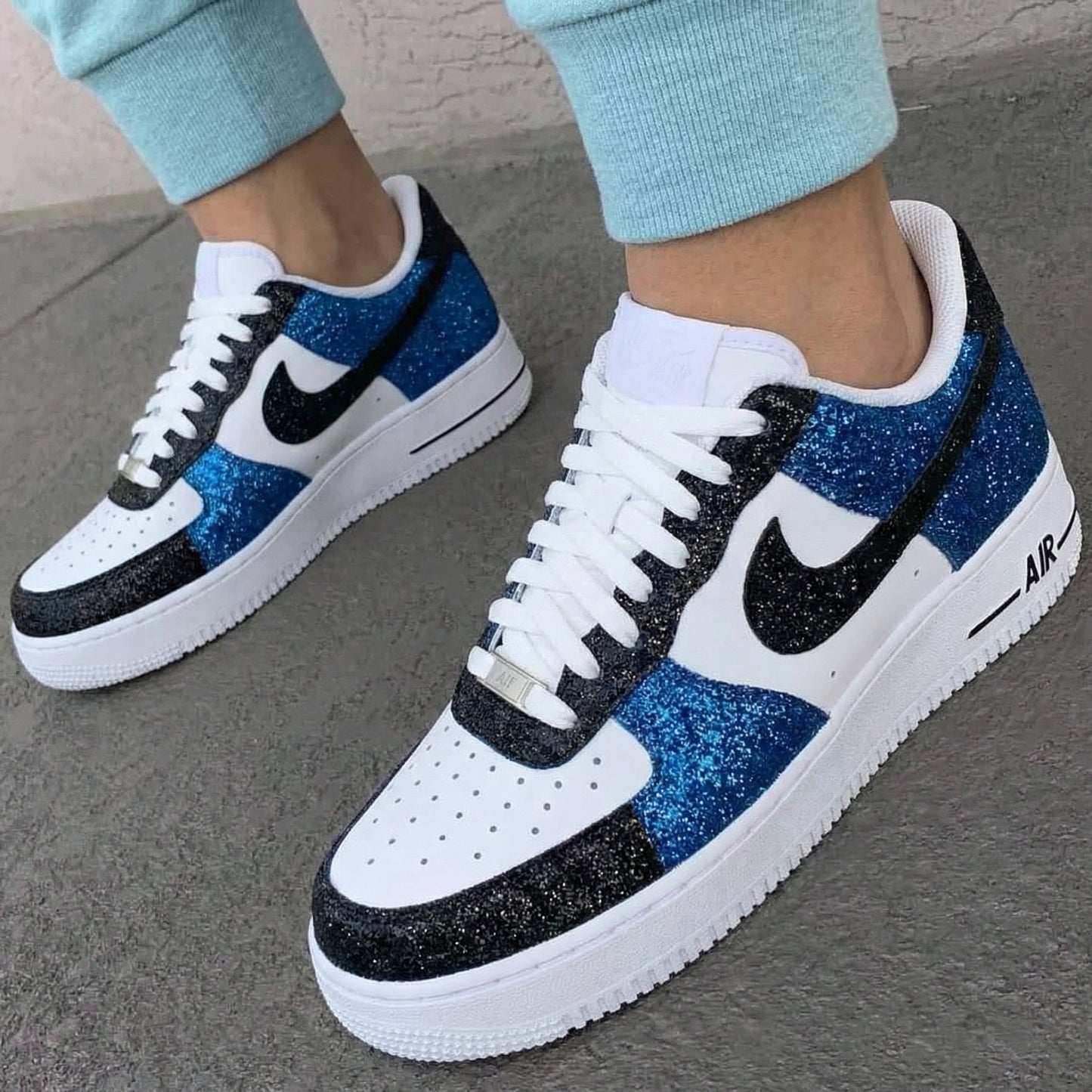 Blue Black Glitter Custom AF 1s Shoes