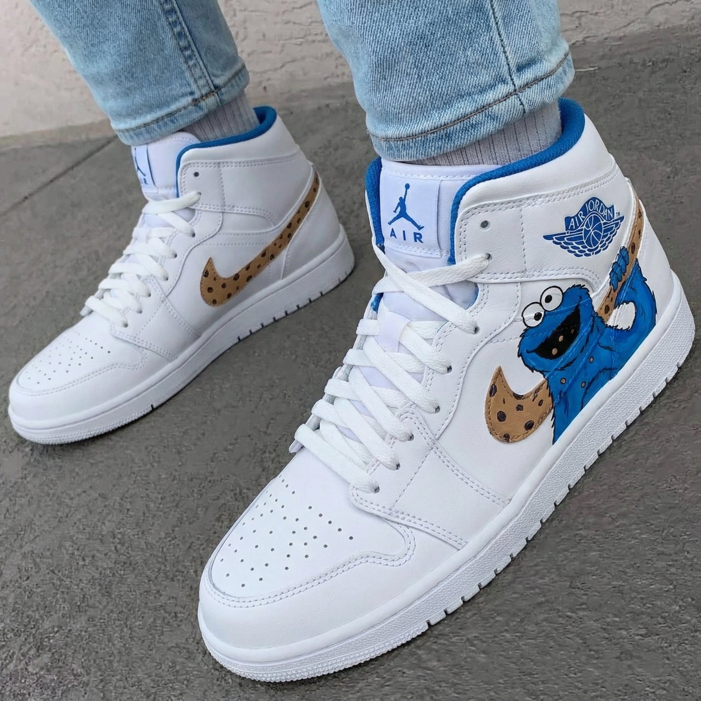 Blue Brown Cookie Monster Cookie Hook Custom AJ 1s Shoes