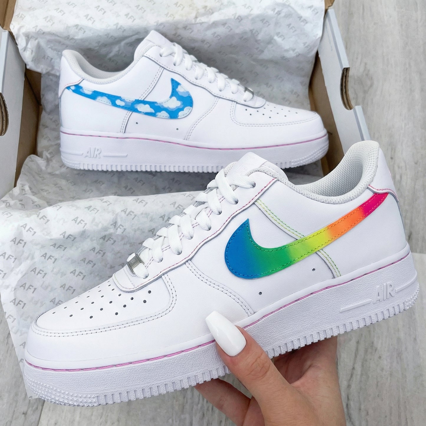 Blue Clouds Rainbow Custom AF 1s Shoes