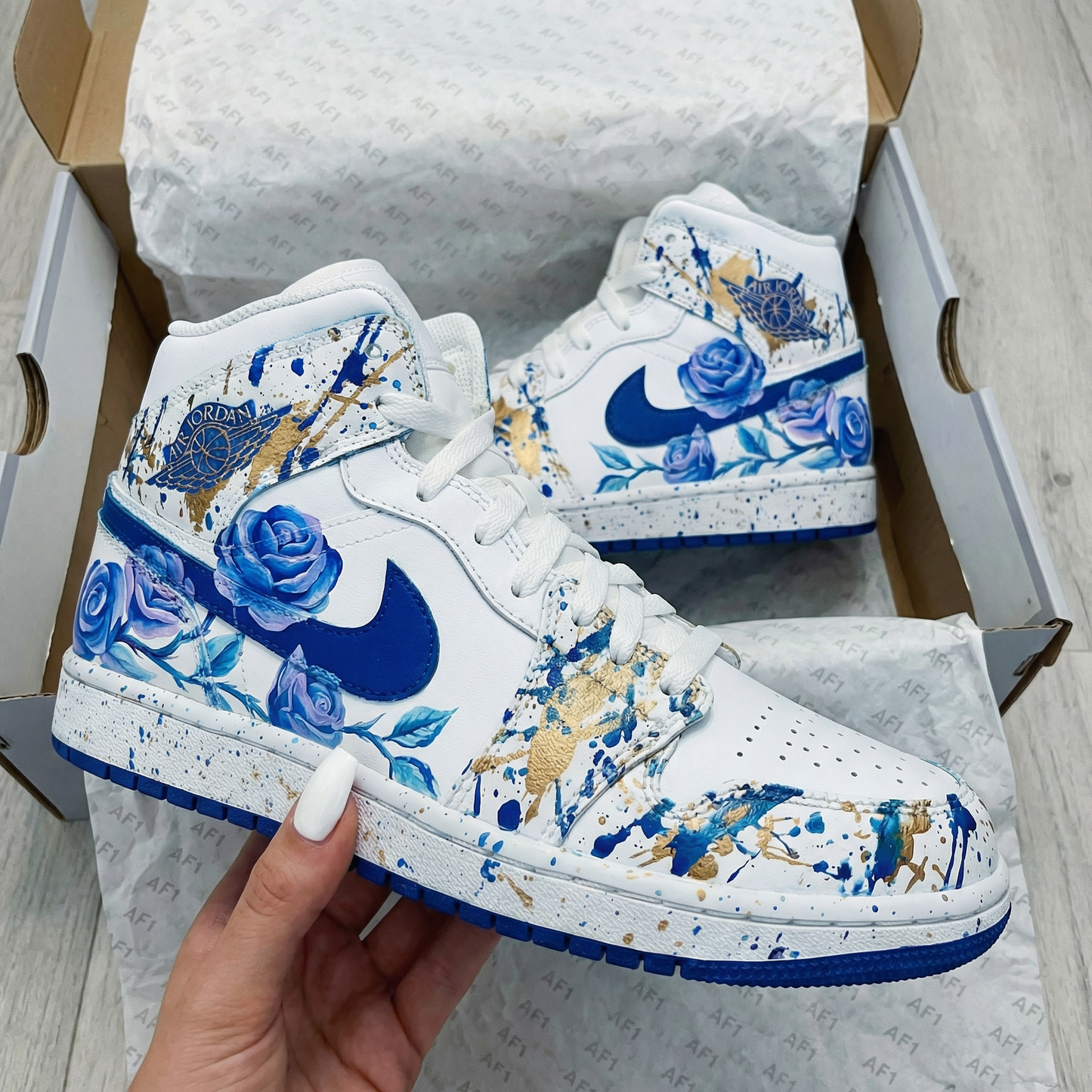 Blue Gold Rose Custom AJ 1s Shoes