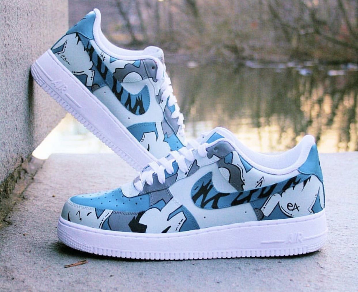 Blue Gray Cartoon Custom AF 1s Shoes