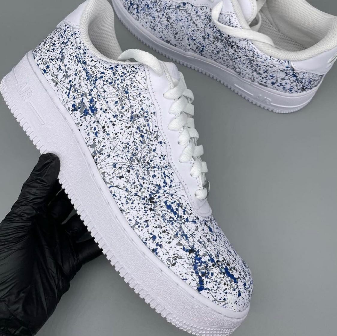 Blue Gray Splatter Custom AF 1s Shoes