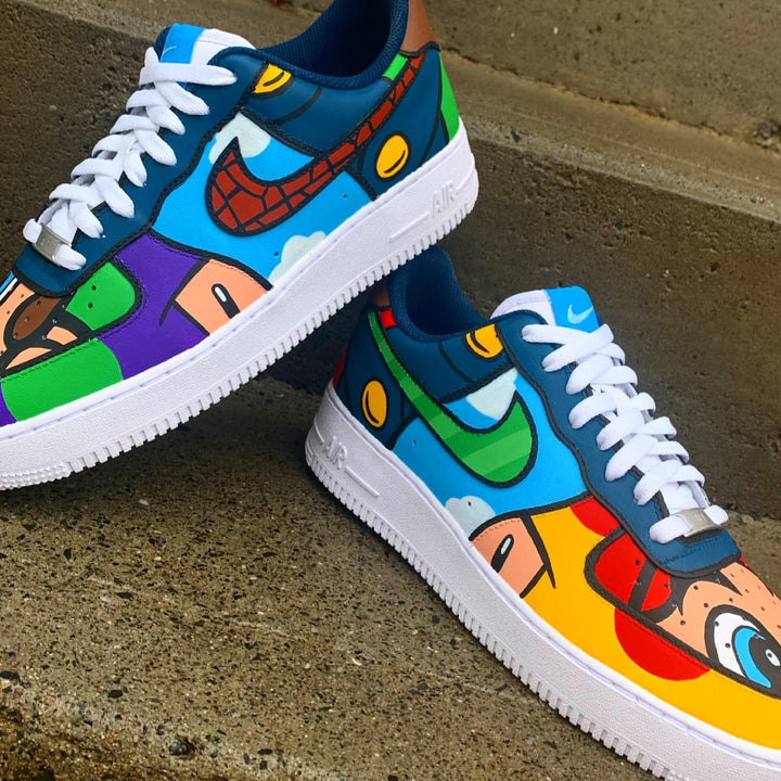 Blue Multicolor Cartoon Custom AF 1s Shoes