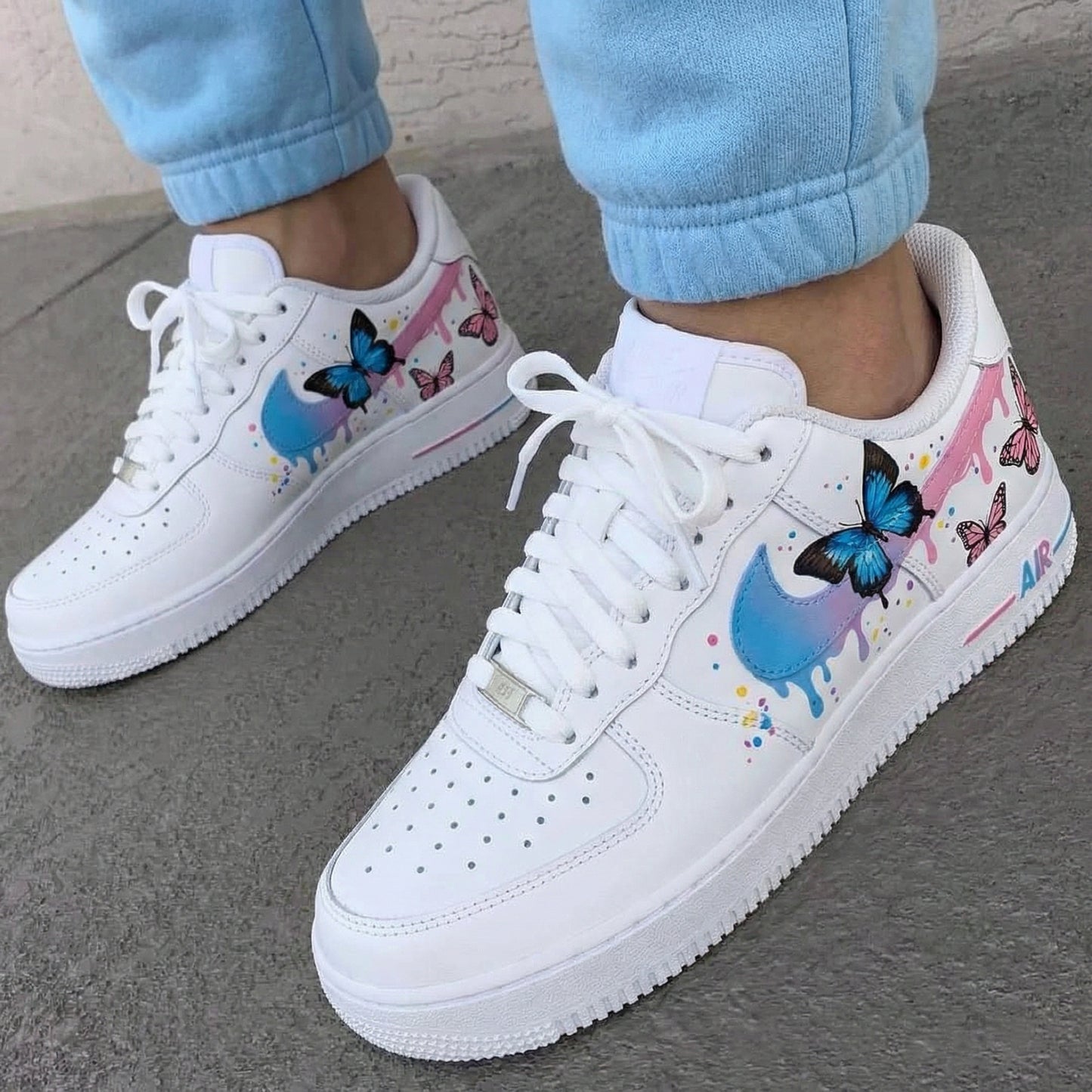 Blue Pink Butterflies Custom AF 1s Shoes