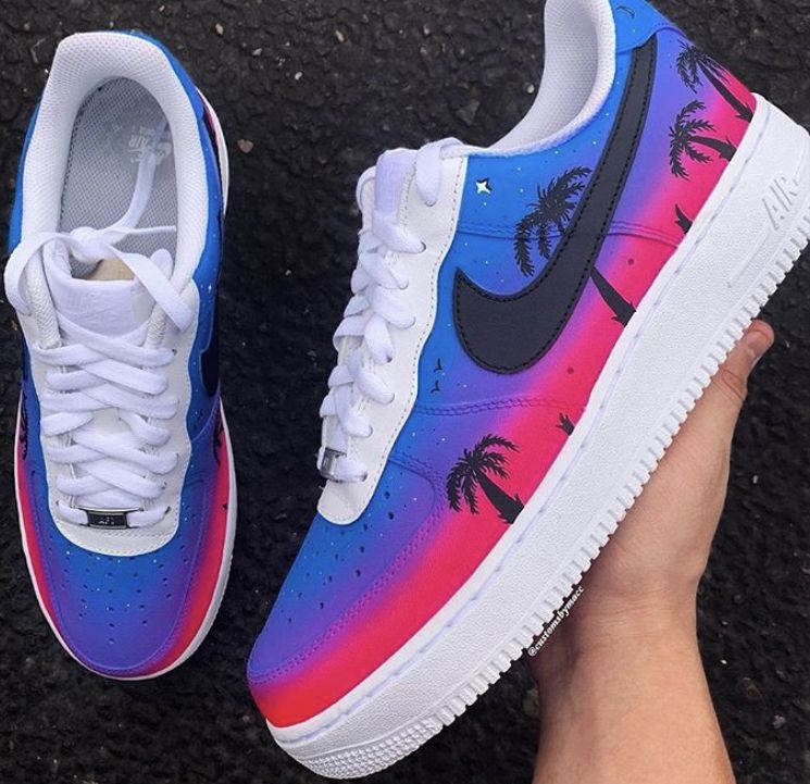 Blue Pink Palm Tree Custom AF 1s Shoes
