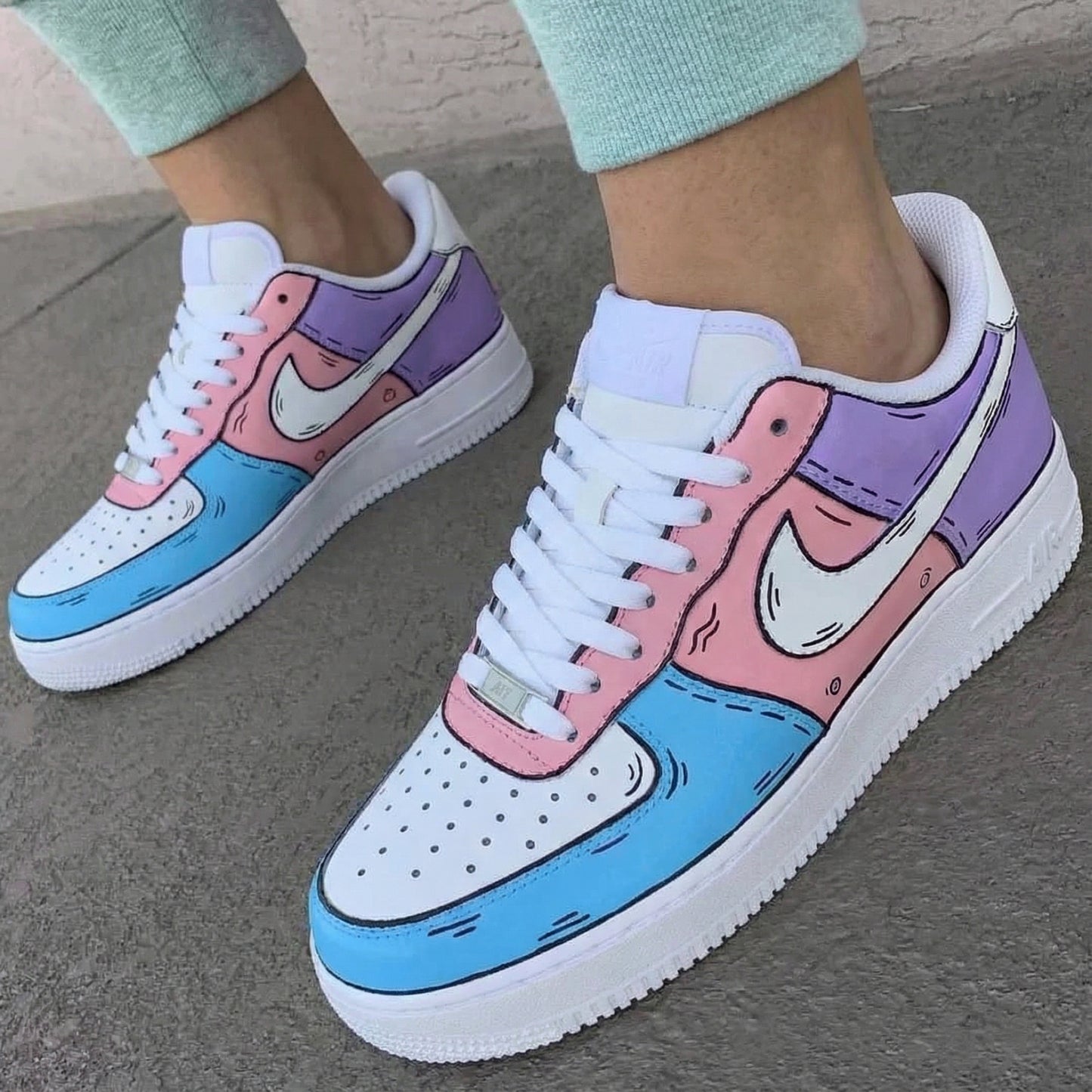 Blue Pink Purple Cartoon Custom AF 1s Shoes