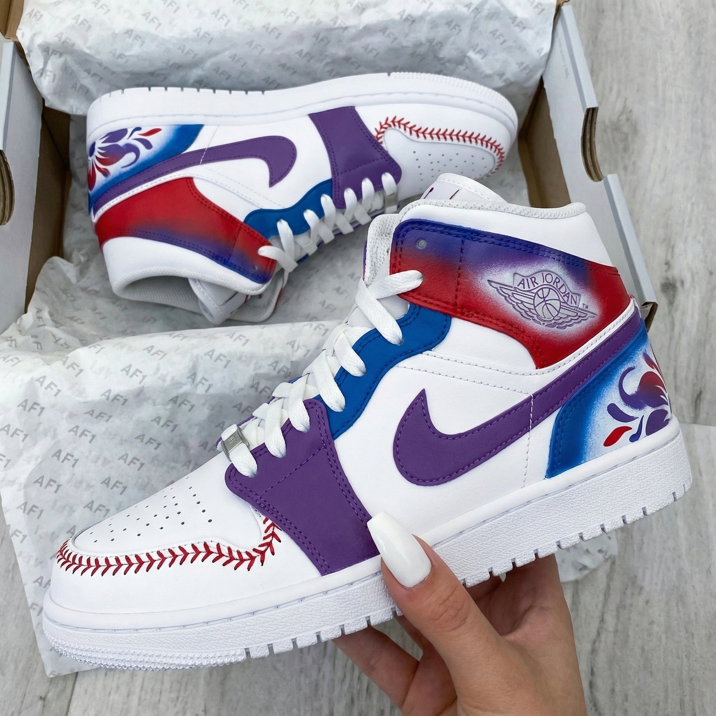Blue Purple Floral Custom AJ 1s Shoes