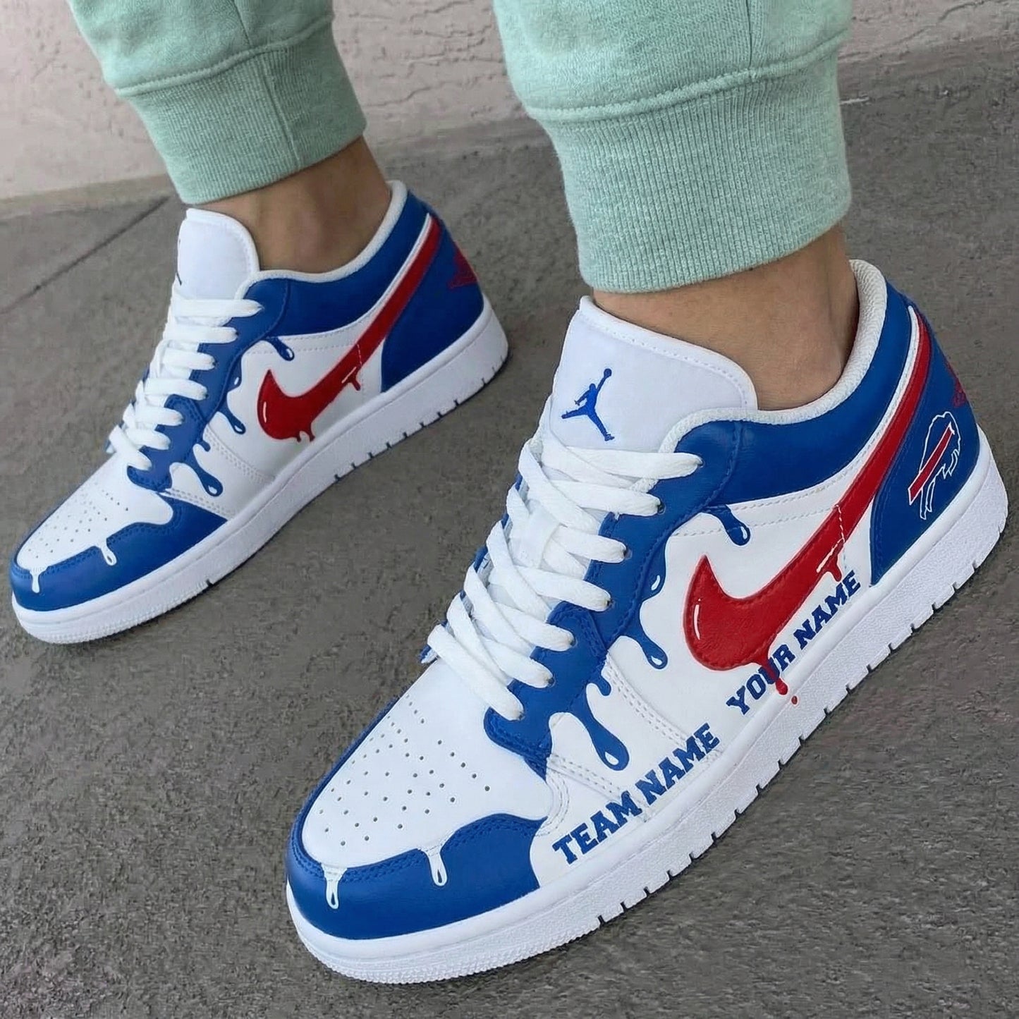 Blue Red Drip Buffalo Bills Custom AJ 1s Shoes