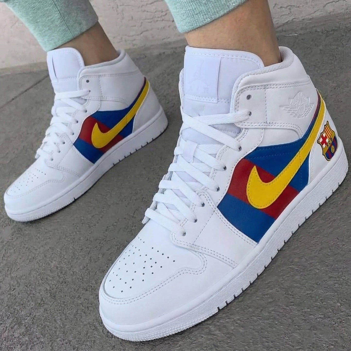 Blue Red Yellow FCB Logo Custom AJ 1s Shoes