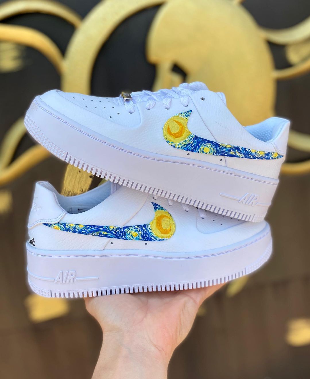 Blue Yellow Starry Night Custom AF 1s Shoes