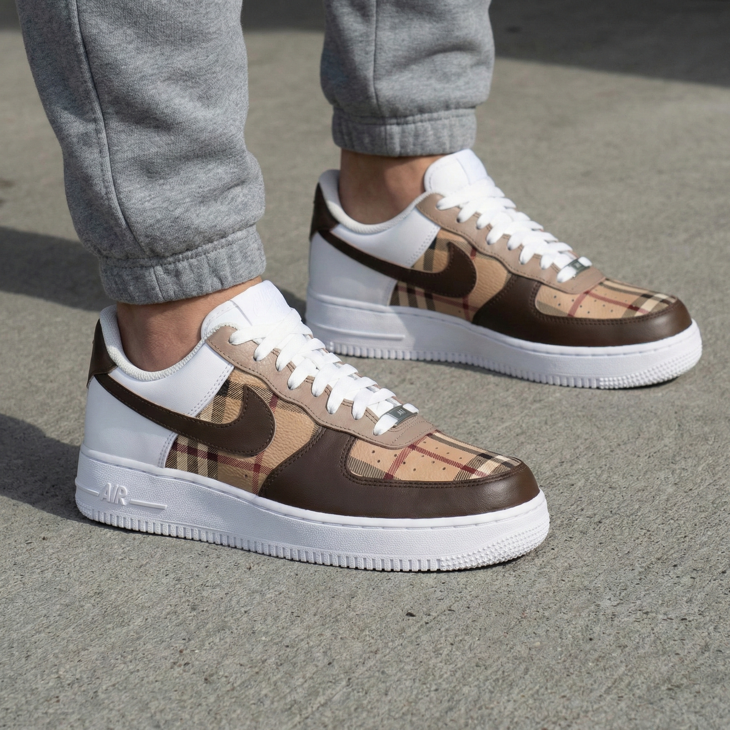 Brown Beige Burberry Plaid Custom AF 1s Shoes